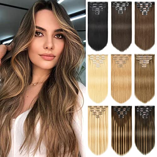 ROSEBUD Clip In Hair Extensions 7Pcs 16 Clips - 100% Real Human Remy Hair, Seamless Weft for Natural Look - Perfect for Volume, Length & Styling for Parties, Weddings & Daily Wear