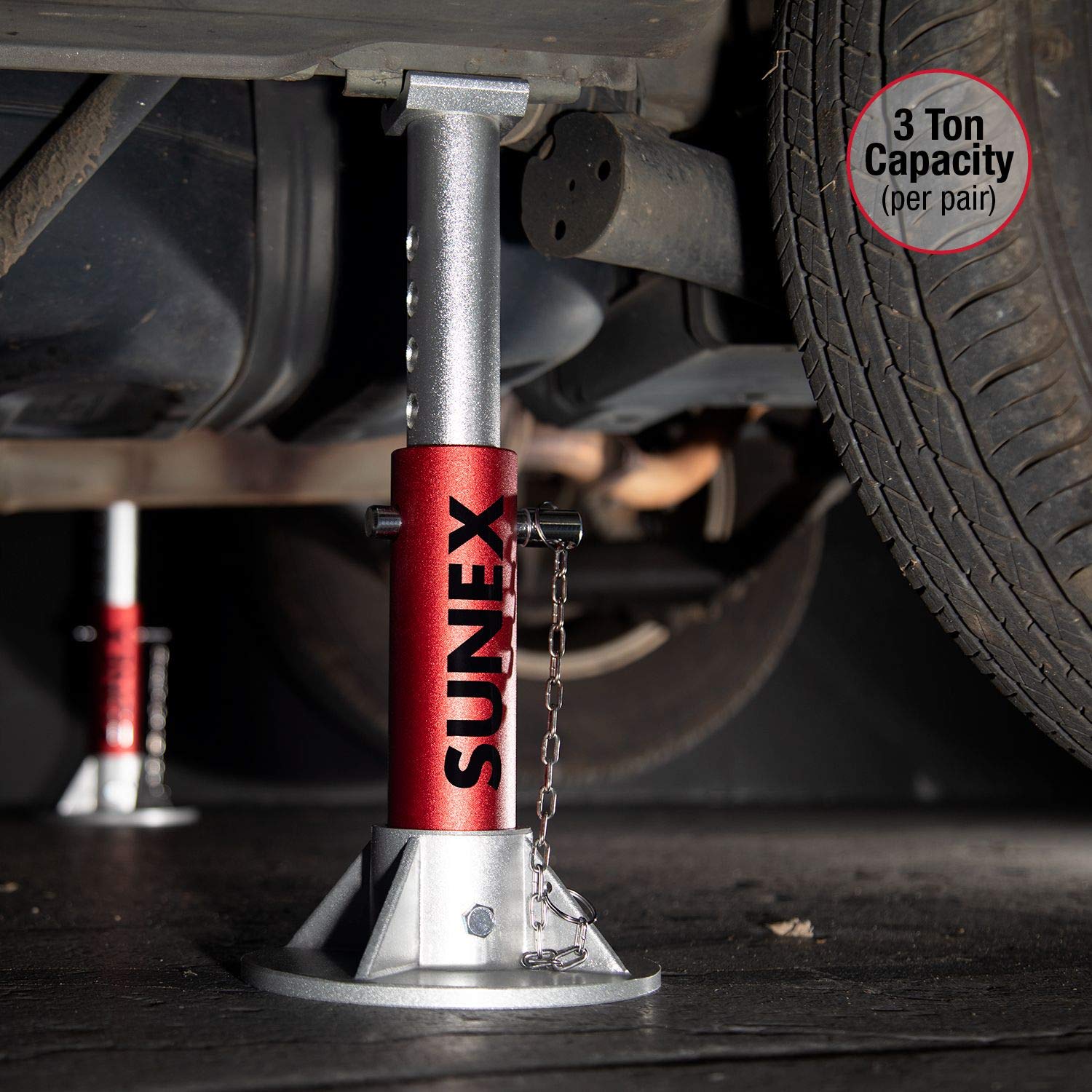 SUNEX TOOLS 1003AJ 3 Ton Heavy Duty Aluminum Jack Stands - Car Lift Support for Vehicle Maintenance, Repair & Off-Road Use