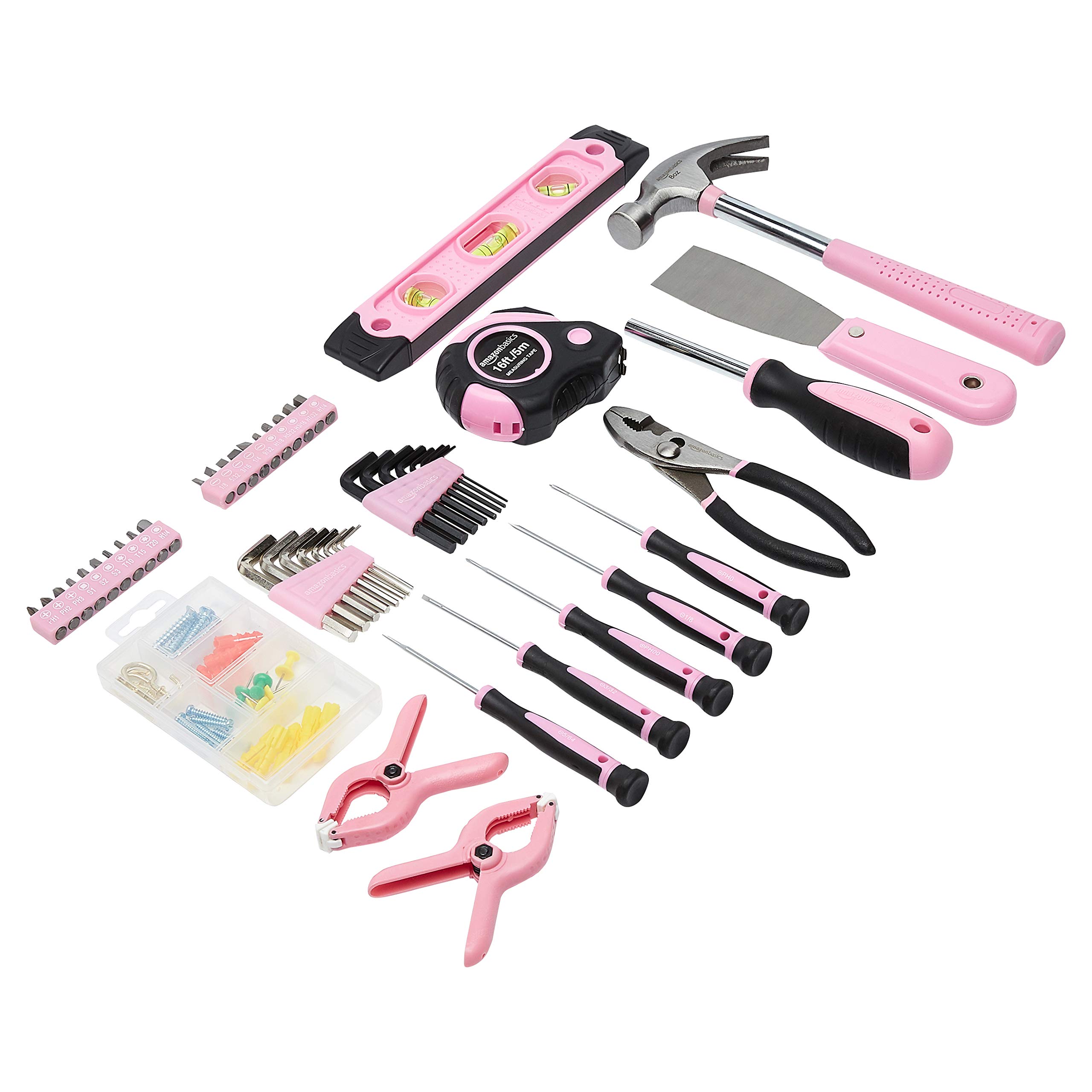 Amazon Basics 82-Piece Pink Tool Set with Durable Tool Bag - Complete Home Repair Kit for DIY Projects, Car Maintenance & Household Fixes