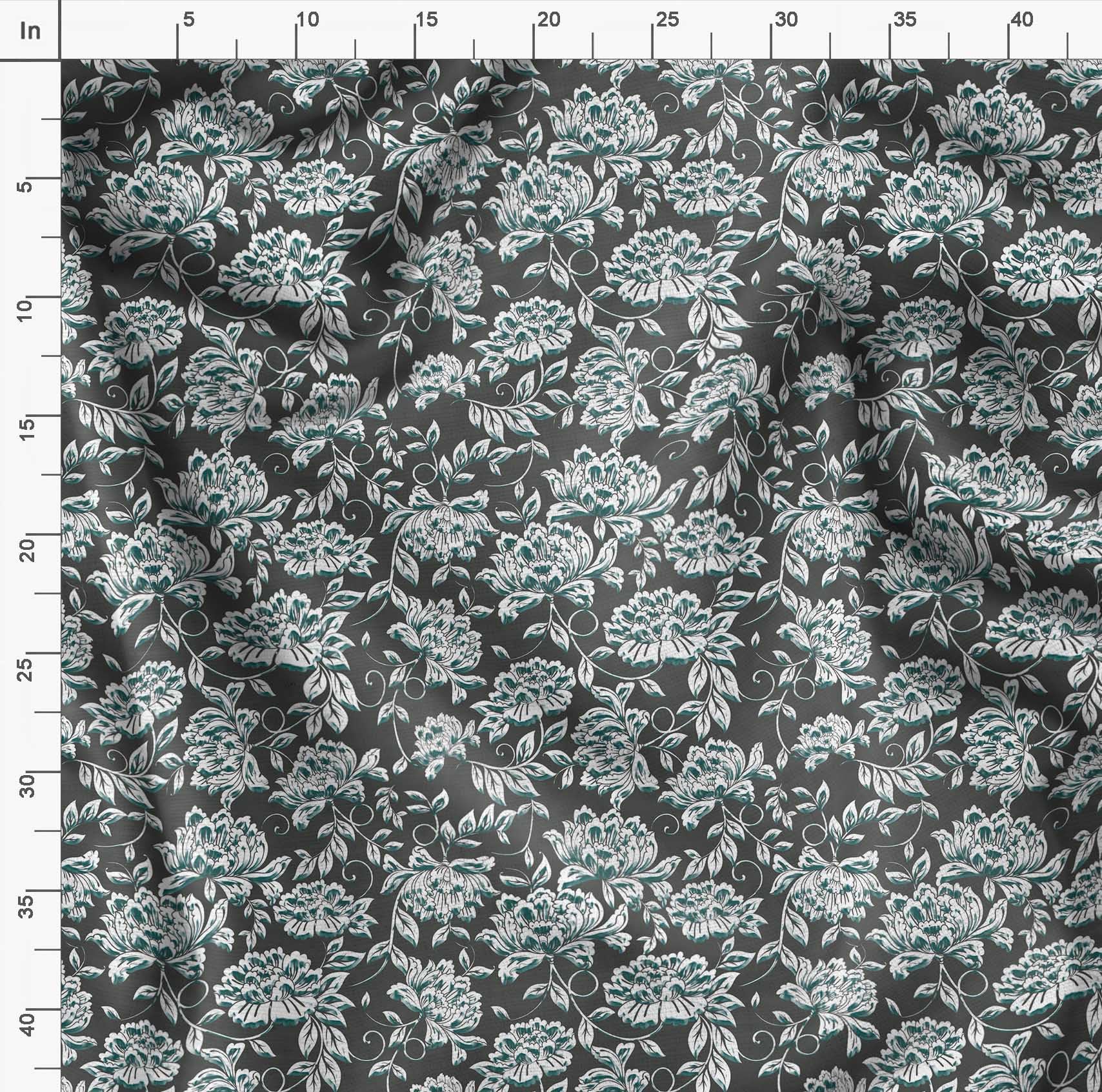 Soimoi Moss Georgette Gray Fabric by The Yard - 42 Inch Wide Printed Fabric with Artistic Leaf & Floral Design for Dresses, Curtains, DIY Crafts & Home Decor Projects