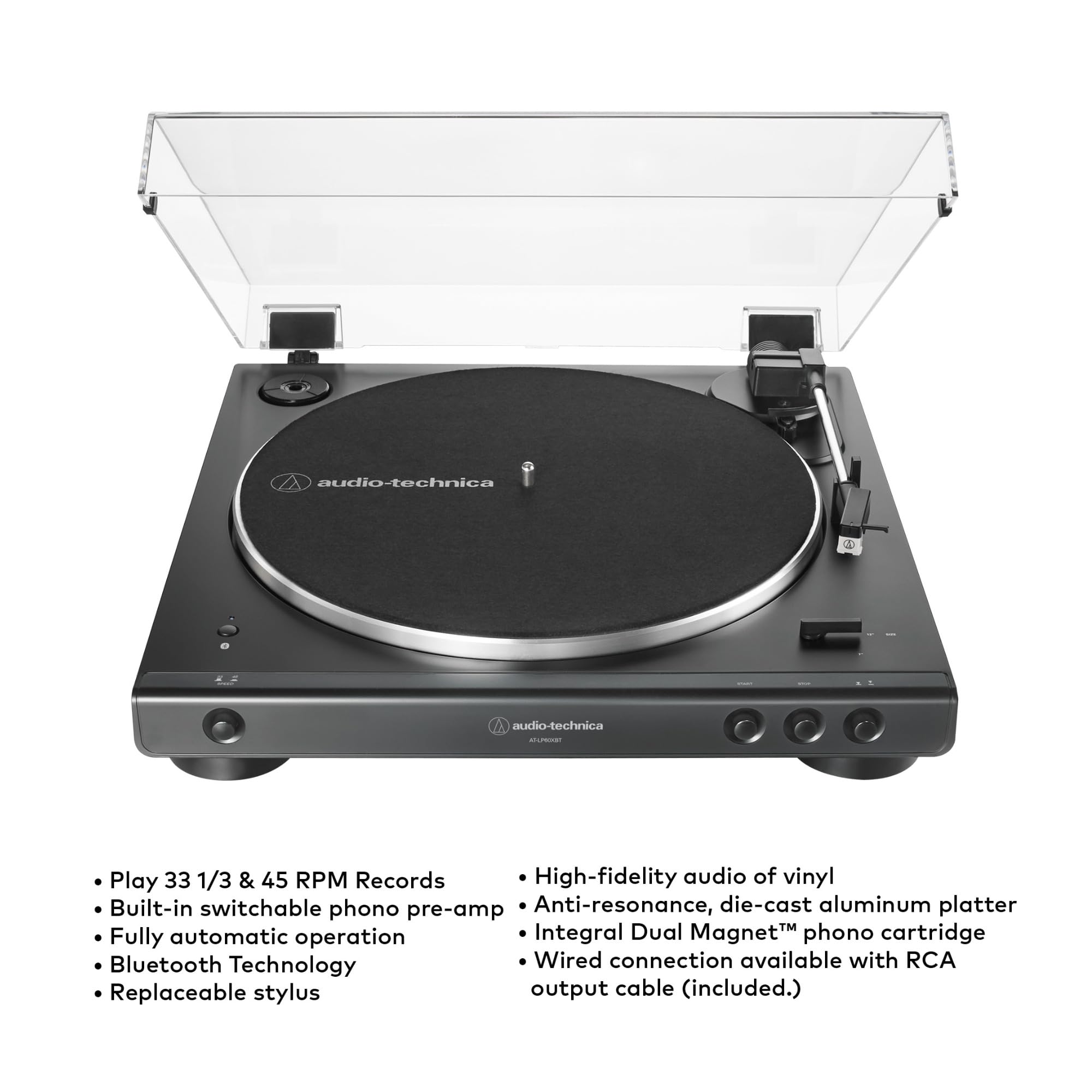 Audio-Technica AT-LP60XBT Wireless Bluetooth Turntable with 3' Powered Studio Monitors Bundle - Hi-Fi Vinyl Record Player System for Home & Studio Use (Black) - Perfect for Music Lovers & DJs