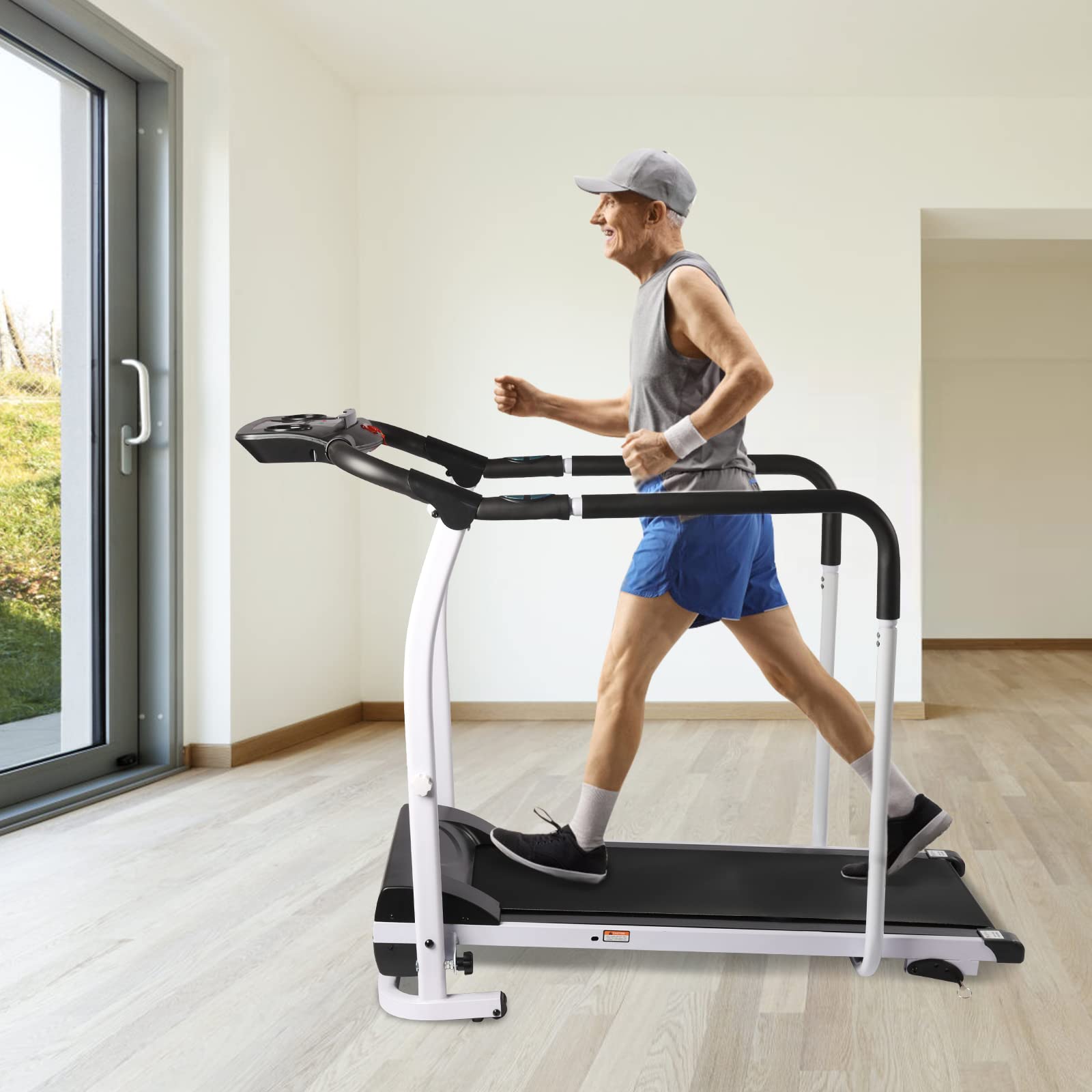 Folding Motorized Treadmill with LCD Display - 2.25HP Quiet Electric Running Machine, Long Handrail for Balance & Safety, Phone/Cup Holder, 220 lbs Capacity - Perfect for Home Gym, Cardio Workout & Physical Therapy Recovery