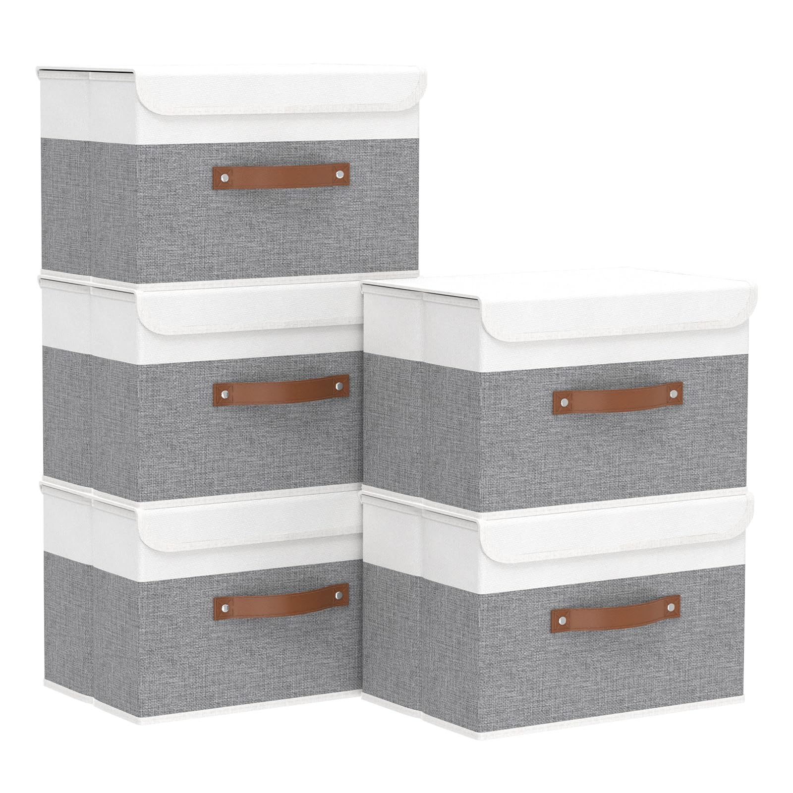 Yawinhe 5-Pack Fabric Storage Bins with Lids - 15