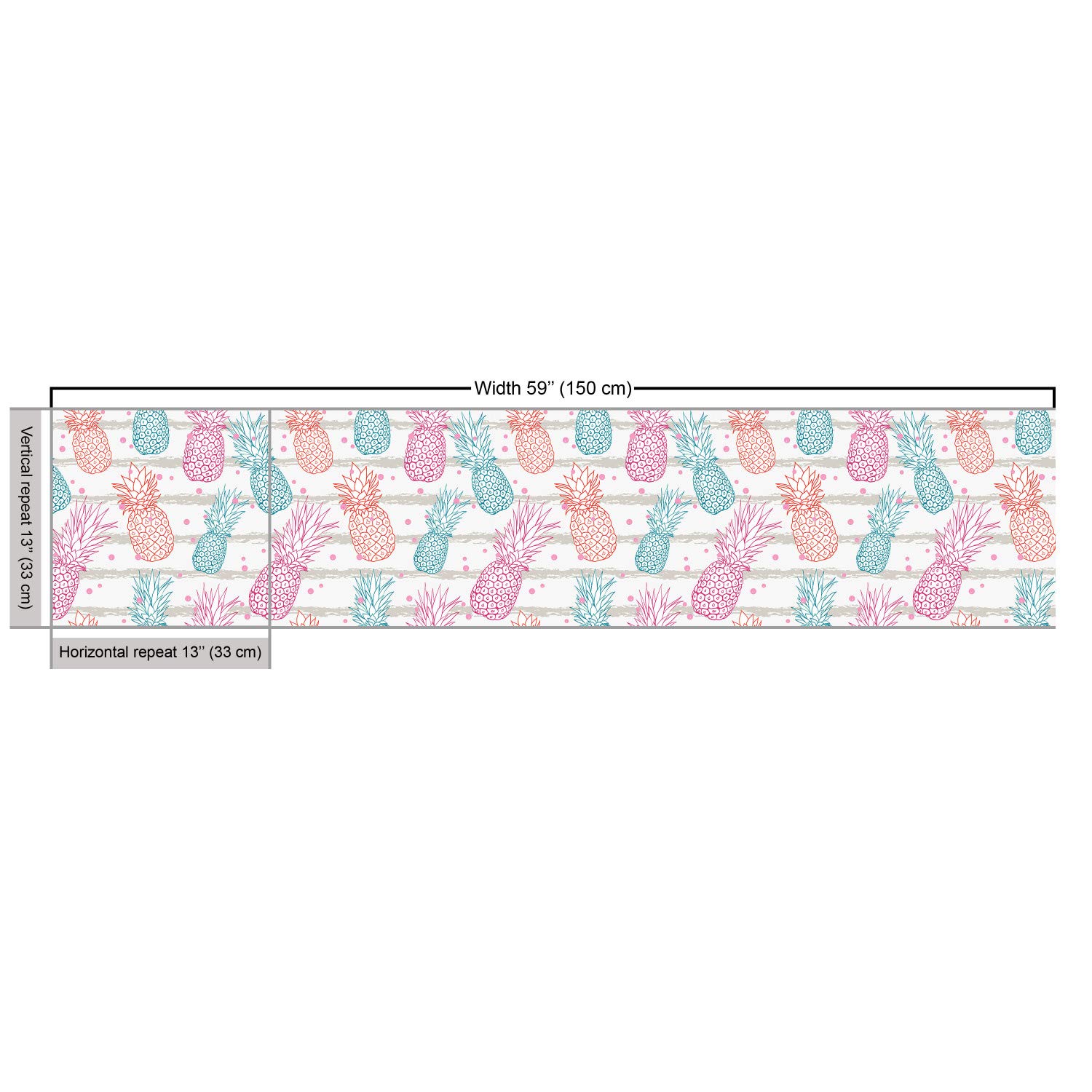 Ambesonne Tropical Fabric by The Yard - Hand-Drawn Pineapple Print on Dotted & Striped Background | Decorative Upholstery & Home Decor Fabric | 10 Yards Pink Coconut | Perfect for DIY Pillows, Curtains & Boho Home Decor