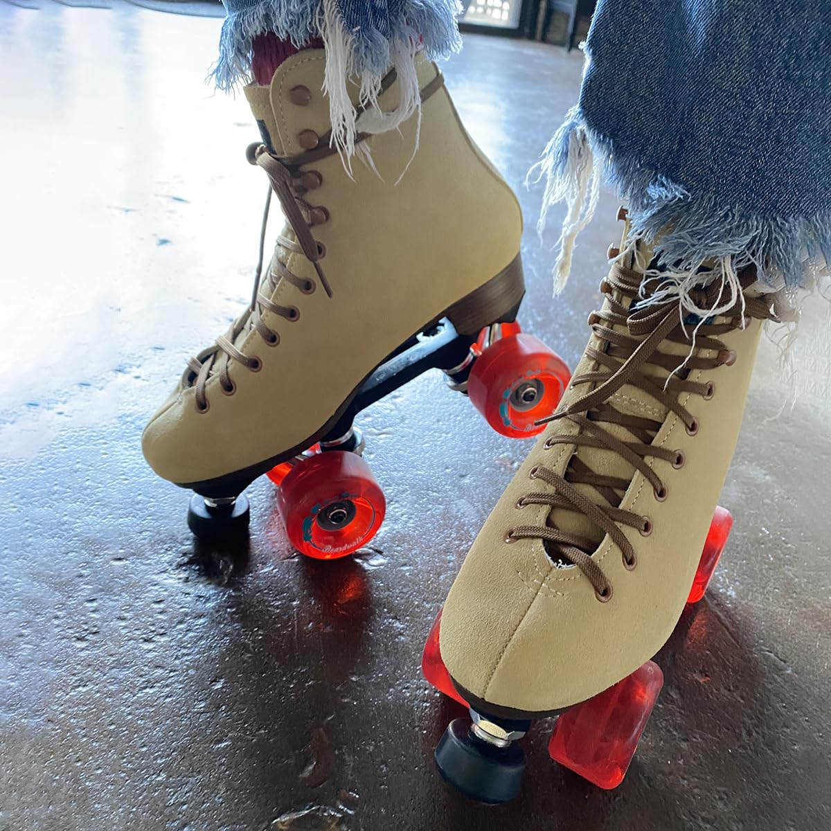 Sure Grip Tan Boardwalk Outdoor Roller Skates for Men & Women - 65mm Wheels, Nylon Sole, ABEC 3 Bearings, 5/8