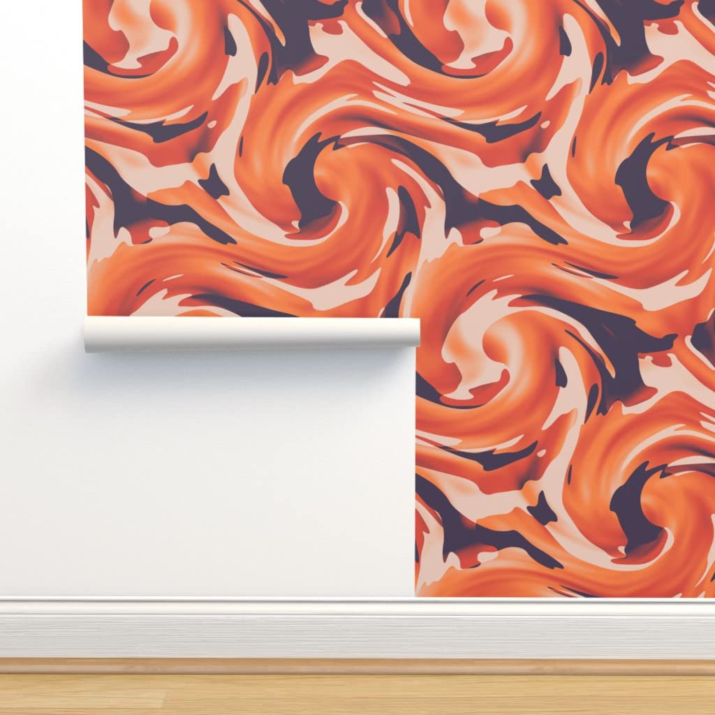 Removable Wallpaper 12ft x 2ft - Peel and Stick Fruity Twist Pattern in Orange Sorbet | Self-Adhesive Wallpaper for Bedroom, Nursery, or Home Office Decor | Spoonflower