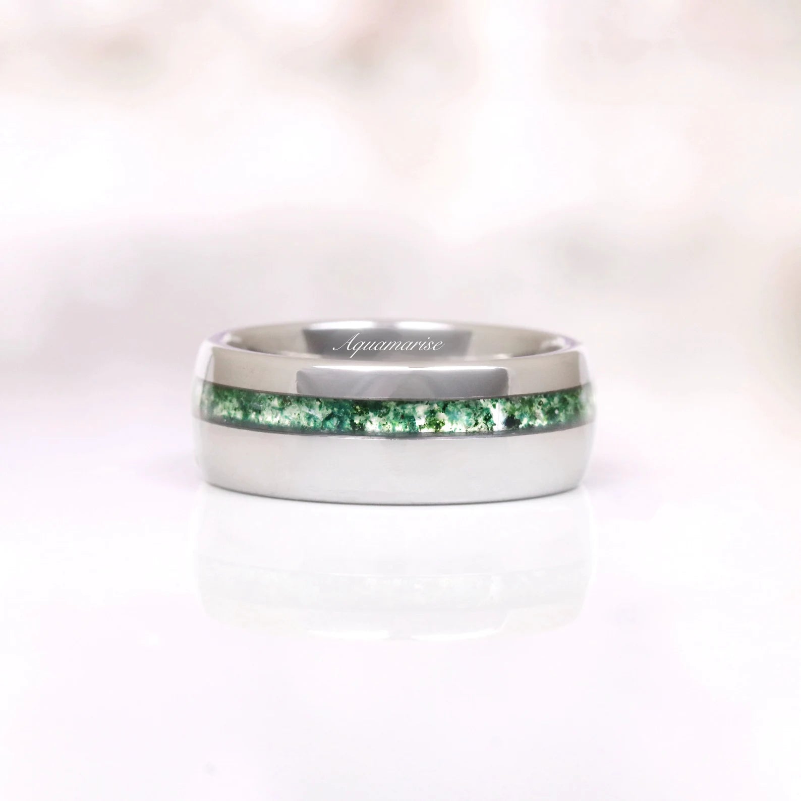 Skye Kite™ Moss Agate Couples Ring - Matching Promise Rings for Him & Her - Natural Stone Wedding Band Set - Perfect for Anniversaries, Engagements & Romantic Gifts