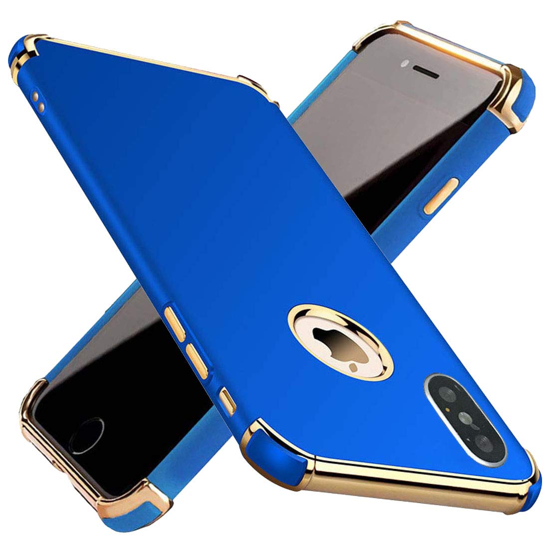 Premium iPhone X/Xs Case - Kelier Ultra Slim Matte Protective Cover with Gold Plated 3-in-1 Shockproof Design | Luxury Slim Fit Case for iPhone X & Xs (Elegant Blue) | Perfect for Daily Use, Business Meetings & Travel Protection