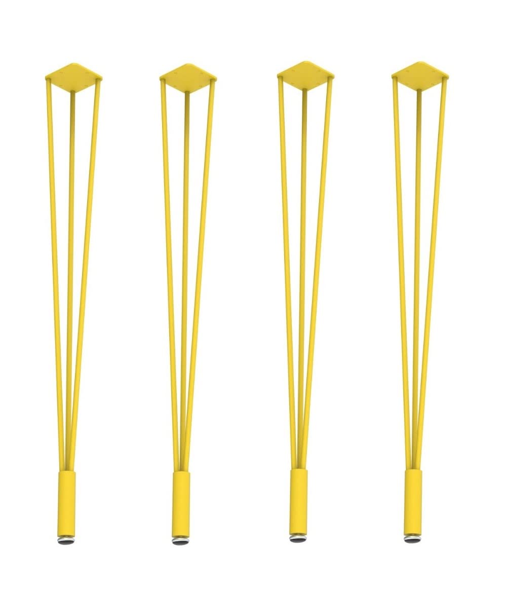 Set of 4 Kingsman 28-3/8 Inch Hairpin Table Legs - Heavy Duty Solid Steel with Adjustable Base for Industrial Dining Tables, Console Tables & Furniture (Matte Yellow) | Perfect for Modern Home, Office & Restaurant Decor