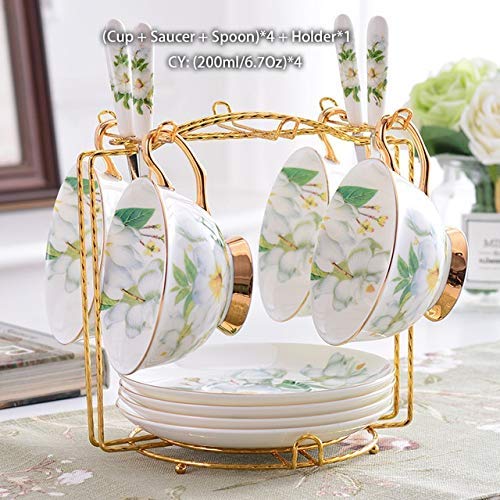 Premium Bone China Tea Set - British Porcelain Coffee & Tea Service with Teapot, Creamer, Sugar Bowl & Cups - Elegant Camellia Design for Afternoon Tea, Coffee Break & Home Decor