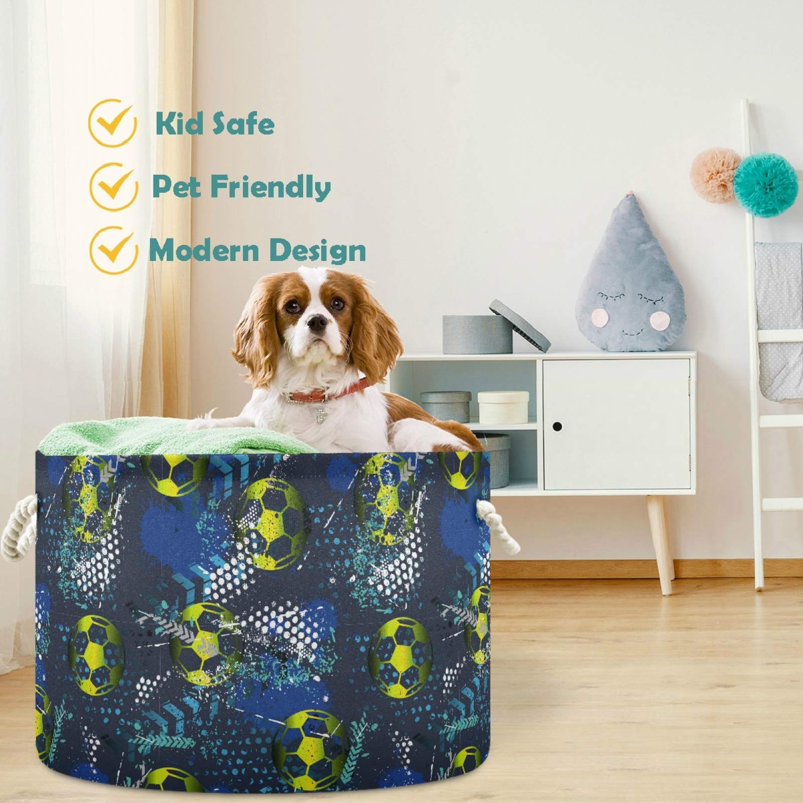 Visesunny Abstract Football Storage Basket - Waterproof Canvas Fabric Toy Organizer Bin, Nursery Hamper & Laundry Basket for Kids Room, Playroom, Shelves - Perfect for Toy Storage, Gift Giving & Home Organization