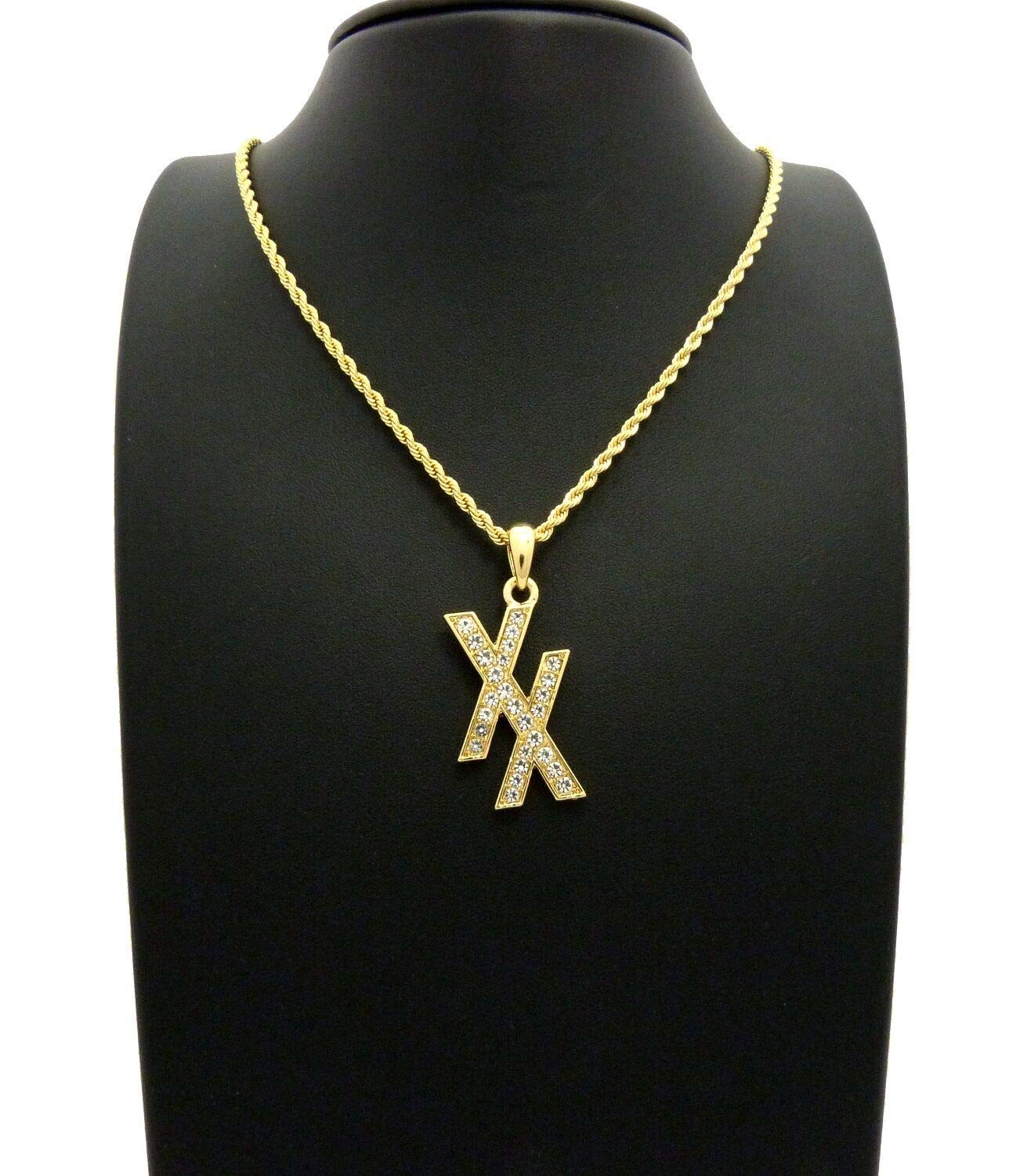 18K Gold Plated Iced Out MGK Pendant with 3mm Rope Chain - 18