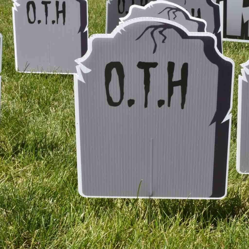 VictoryStore Over The Hill Birthday Yard Decorations - Funny Tombstone Yard Signs with 2 EZ Stakes & 16 Short Stakes (12469) - Perfect for 40th/50th Birthday Parties & Retirement Celebrations