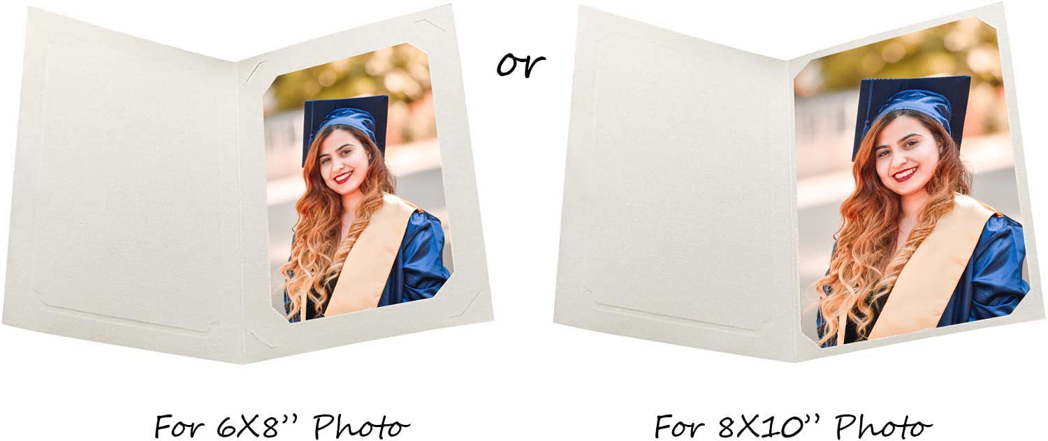 Golden State Art 50-Pack 6x8 or 8x10 Photo Folders - Ivory Cardboard Picture Frame & Paper Frame Cards for Greetings & Invitations - Perfect for Graduation, Christmas, Wedding & Special Events - Display Memories in Style