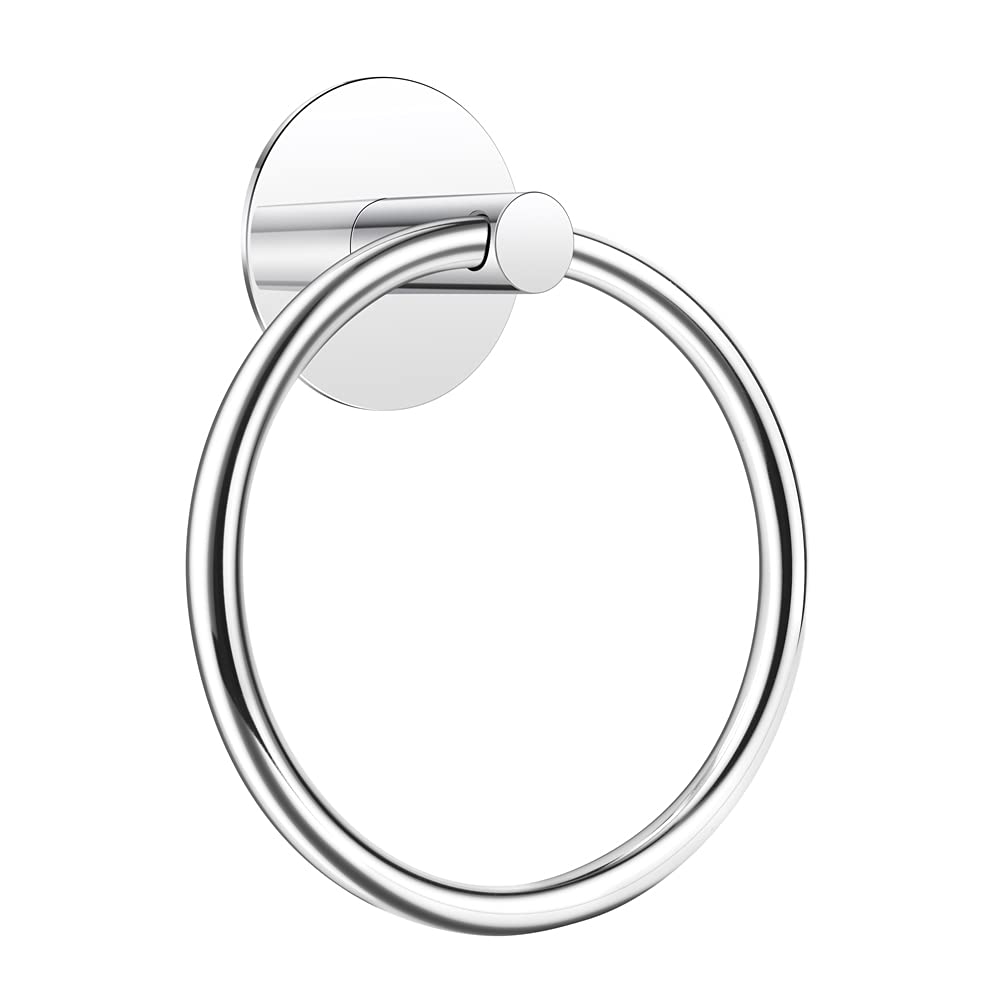 No Drill 3M Self-Adhesive Towel Ring - Heavy Duty Nail-Free Stainless Steel Towel Holder for Bathroom & Kitchen - Chrome Finish - Perfect for Small Spaces, Apartments, RVs and Dorm Rooms
