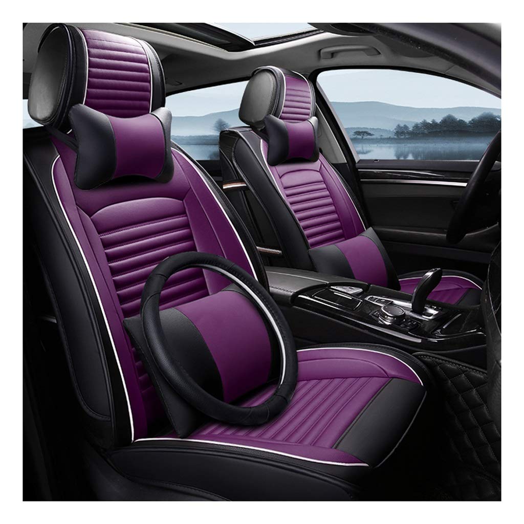 Premium Universal 5-Piece Car Seat Covers Set - Artificial Leather Front & Rear Row Protectors (Purple) | Durable Comfort for SUVs, Sedans & Trucks | Perfect for Daily Commute, Road Trips & Family Protection
