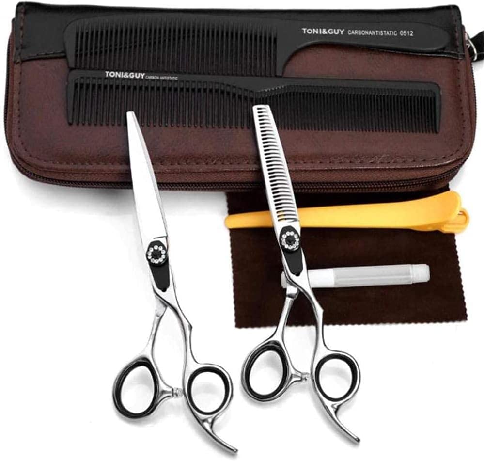 Professional 6 Inch Barber Scissors Set - Hairdressing Shears with Flat & Thinning Blades for Salon & Home Haircuts | Stylist Tools for Precision Cutting & Texturizing