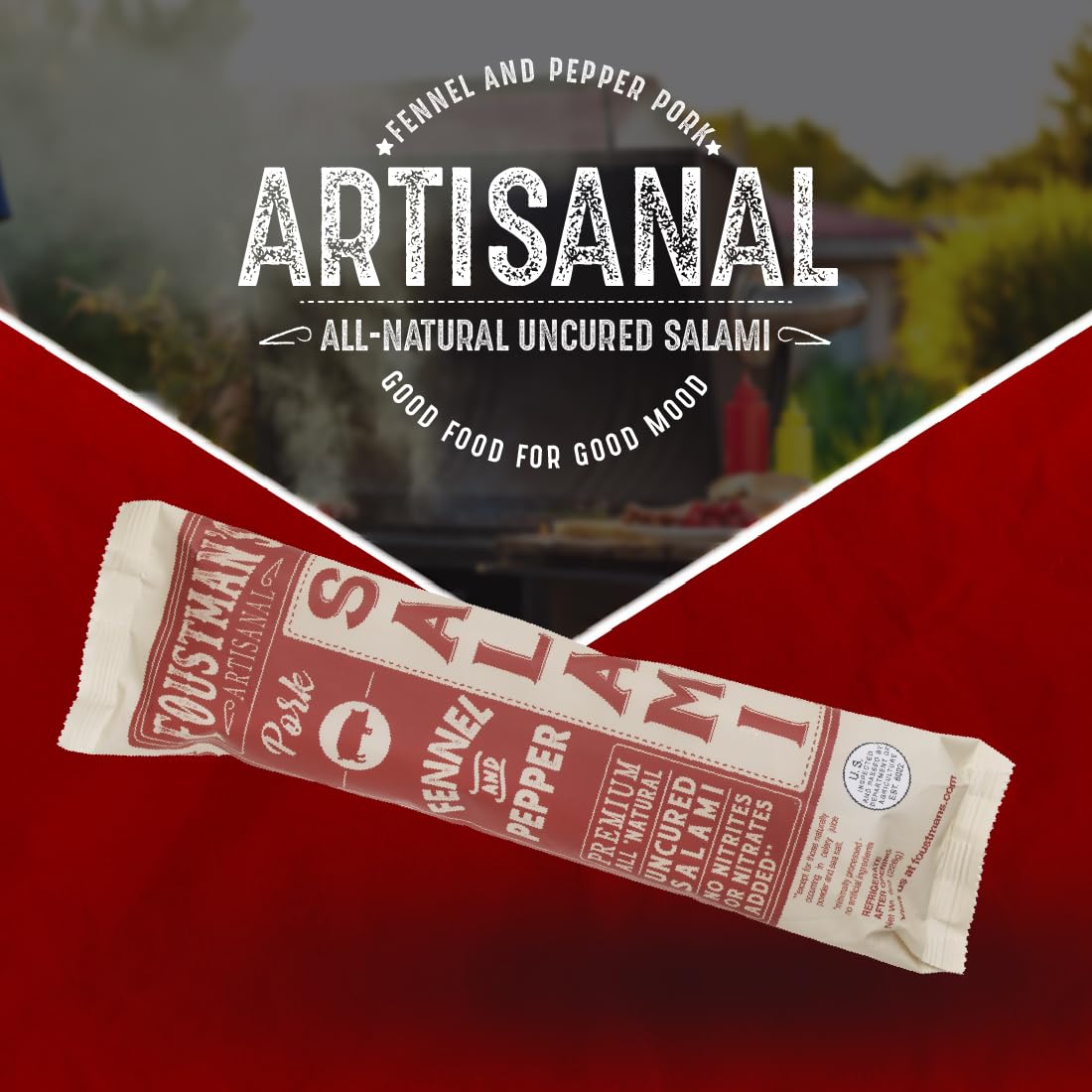 Foustman's Artisanal Salami - Fennel & Pepper Pork, Nitrate-Free, Naturally Cured, Gluten-Free, Dairy-Free, 8 Oz Sticks | Perfect for Charcuterie Boards, Snacking & Gourmet Gifts