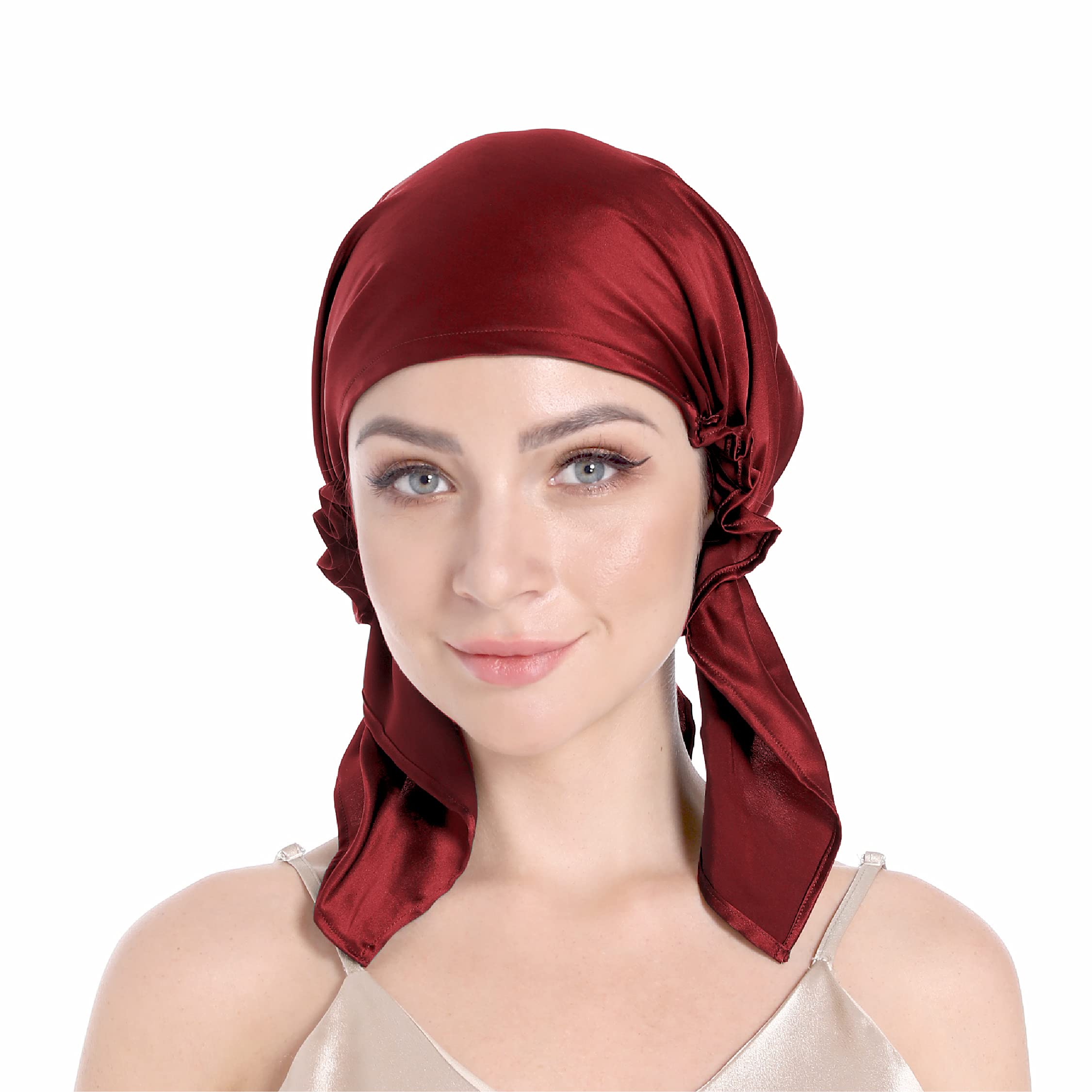 100% Pure Mulberry Silk Bonnet for Sleeping - Adjustable Tie Band, Large Size for Curly & Natural Hair - Breathable Hair Wrap for Nighttime Hair Care - Perfect for Women with Afro, Braids & Protective Styles