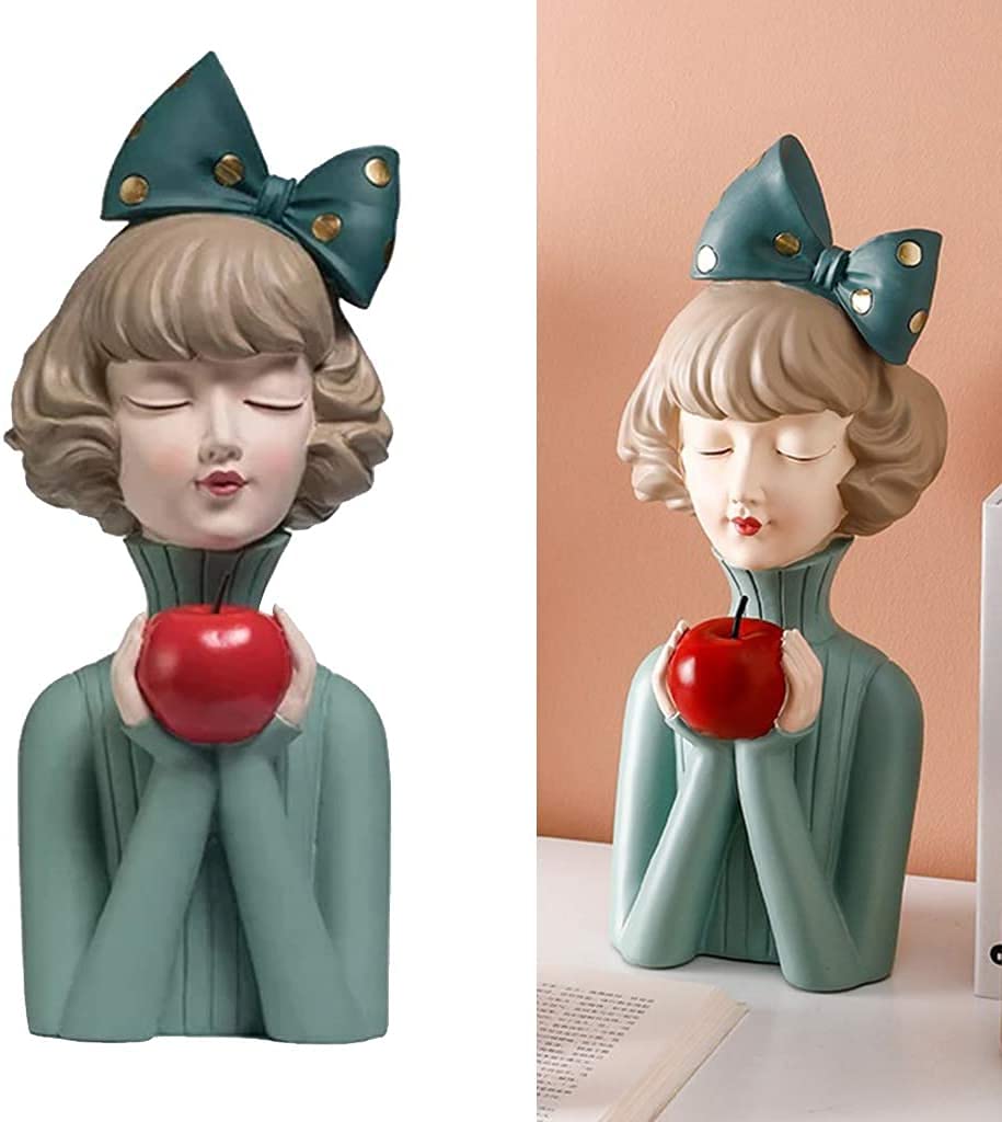 Modern Resin Girl Statue - Elegant Apple Girl Figurine Sculpture for Home & Office Decor, Green - Perfect for Living Room Table, Desk Display, and Gift Giving