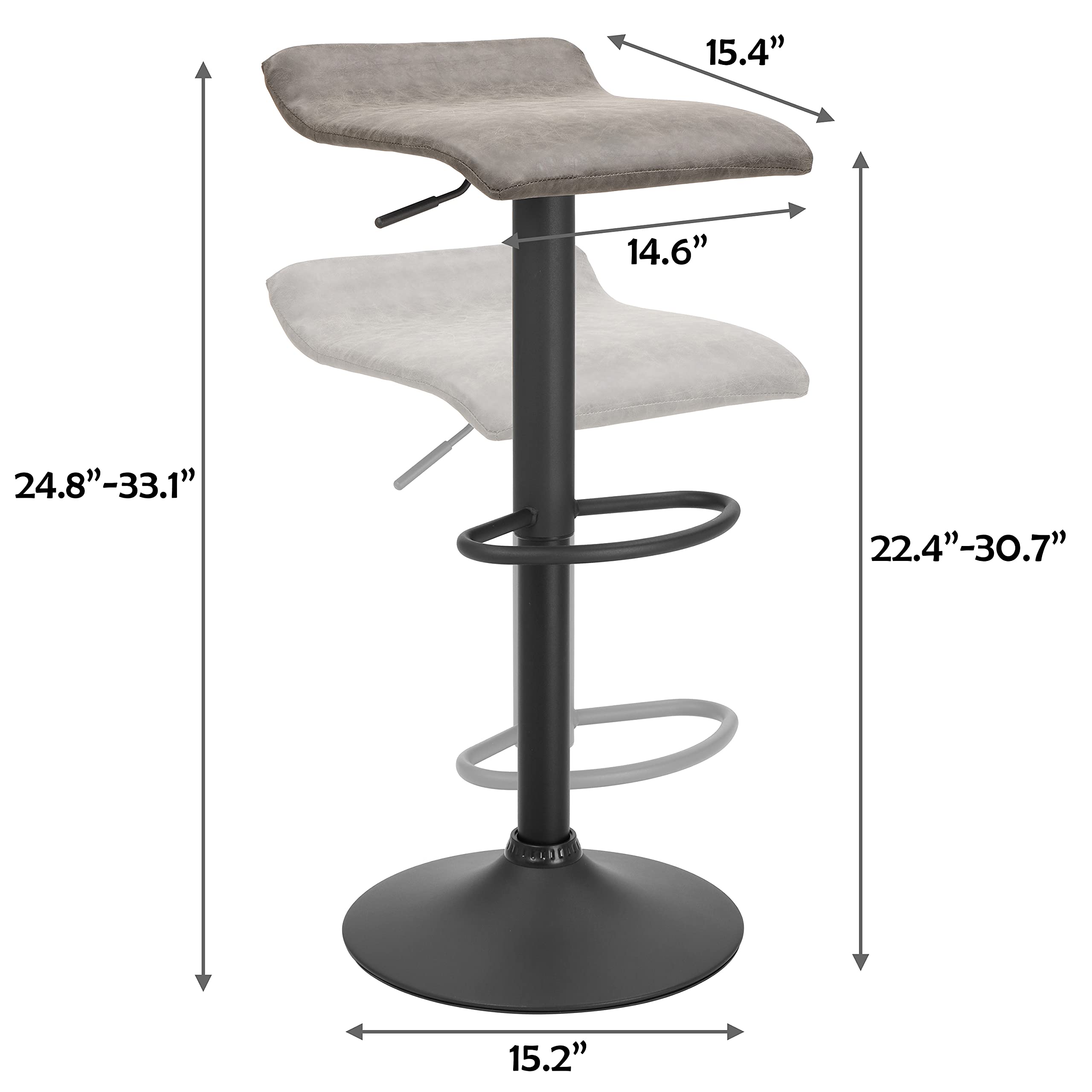 Finnhomy Set of 2 Adjustable Swivel Bar Stools - Retro Grey Kitchen Counter Height Chairs for Dining, Breakfast Nook & Home Bar - Comfortable Counter Stools with Adjustable Height & 360° Rotation