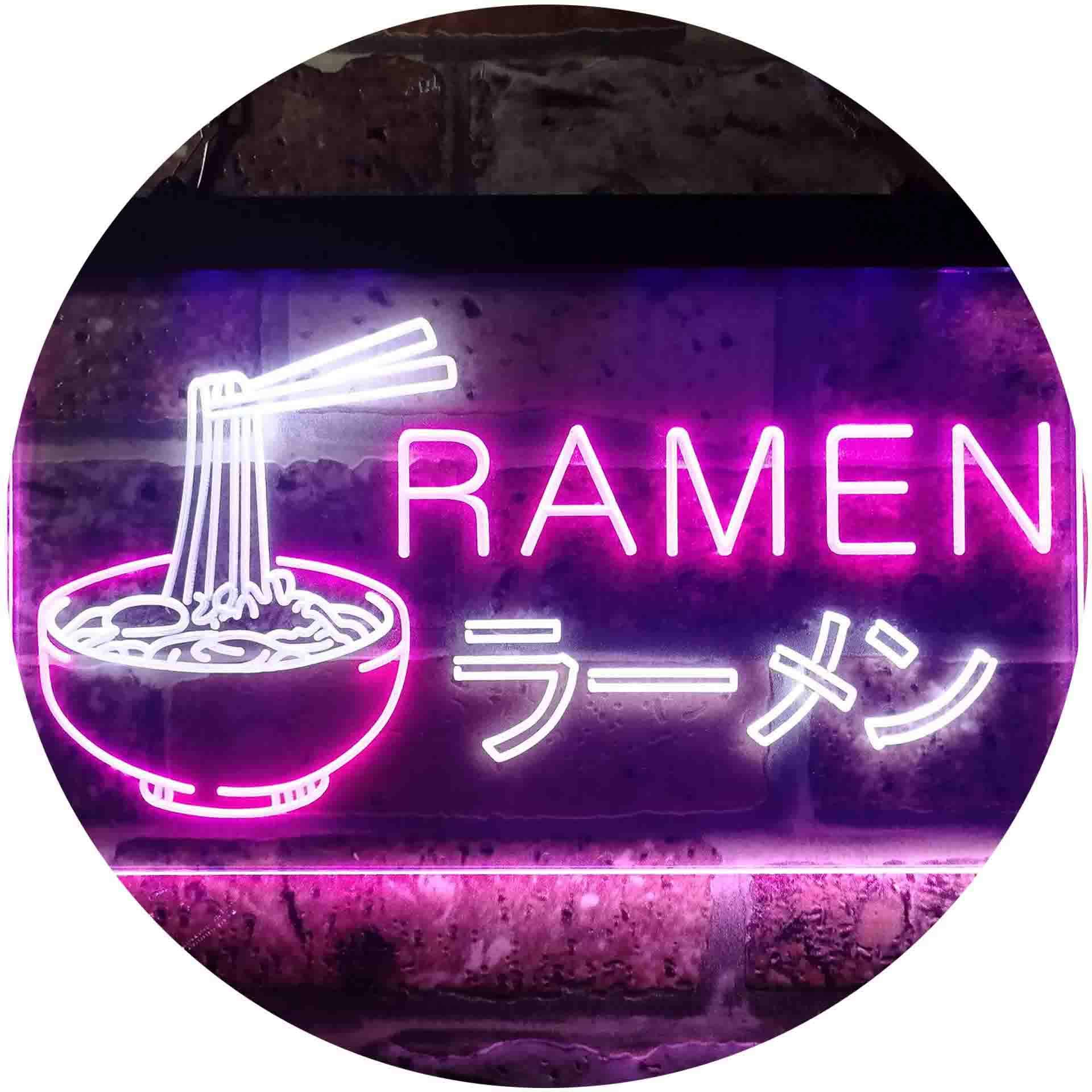 ADVPRO Japanese Ramen Noodle Shop LED Neon Sign - Dual Color White & Purple - 24x16 Inches - Restaurant Decor, Bar Sign, Sushi Shop Display