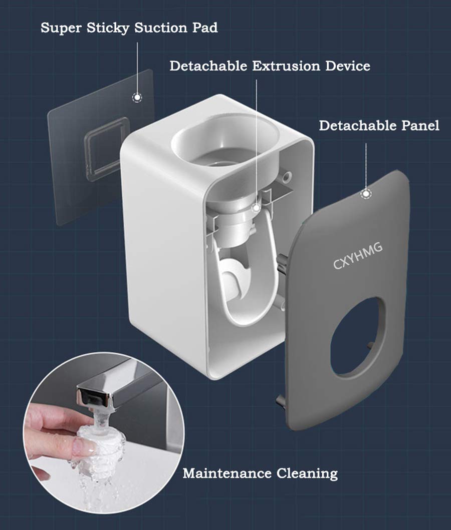 2-Pack Automatic Toothpaste Dispenser for Kids & Adults - Wall Mount Bathroom Organizer with Super Strong Suction Cups (Dark Black) - Perfect for Family Bathrooms, Showers & Travel