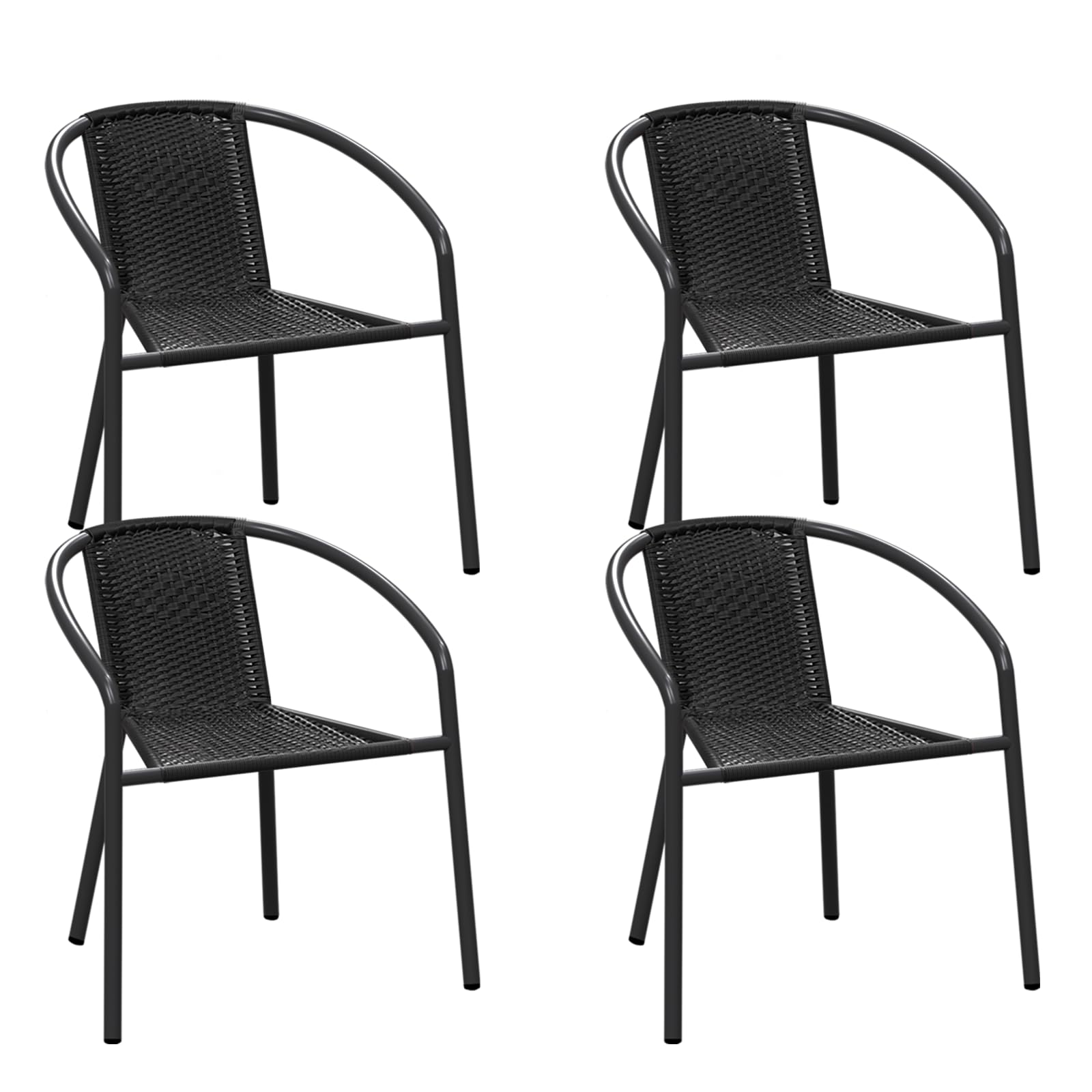 4 Pack Outdoor Patio Chairs - Stackable Wicker Rattan Dining Chairs with Metal Frame for Balcony, Deck, Backyard, Bistro & Porch | Weather-Resistant & Comfortable for Outdoor Entertaining, BBQs & Relaxation (Black)