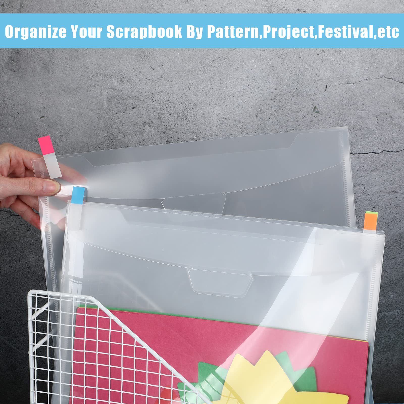 Eaasty 80 Pcs 12 x 12 Inch Waterproof Scrapbook Paper Organizer with 100 Sticky Index Tabs - Top Loading File Storage for Cardstock, Vinyl, Photos - Perfect for Crafting, Scrapbooking & Home Organization