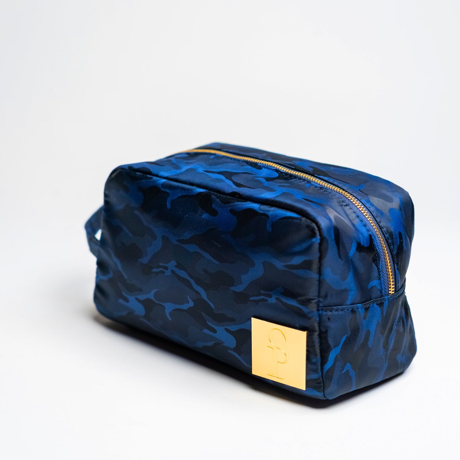 Blue Camo Nylon Toiletry Bag - Waterproof Travel Cosmetic Organizer for Men & Women - Perfect for Camping, Gym, and Business Trips