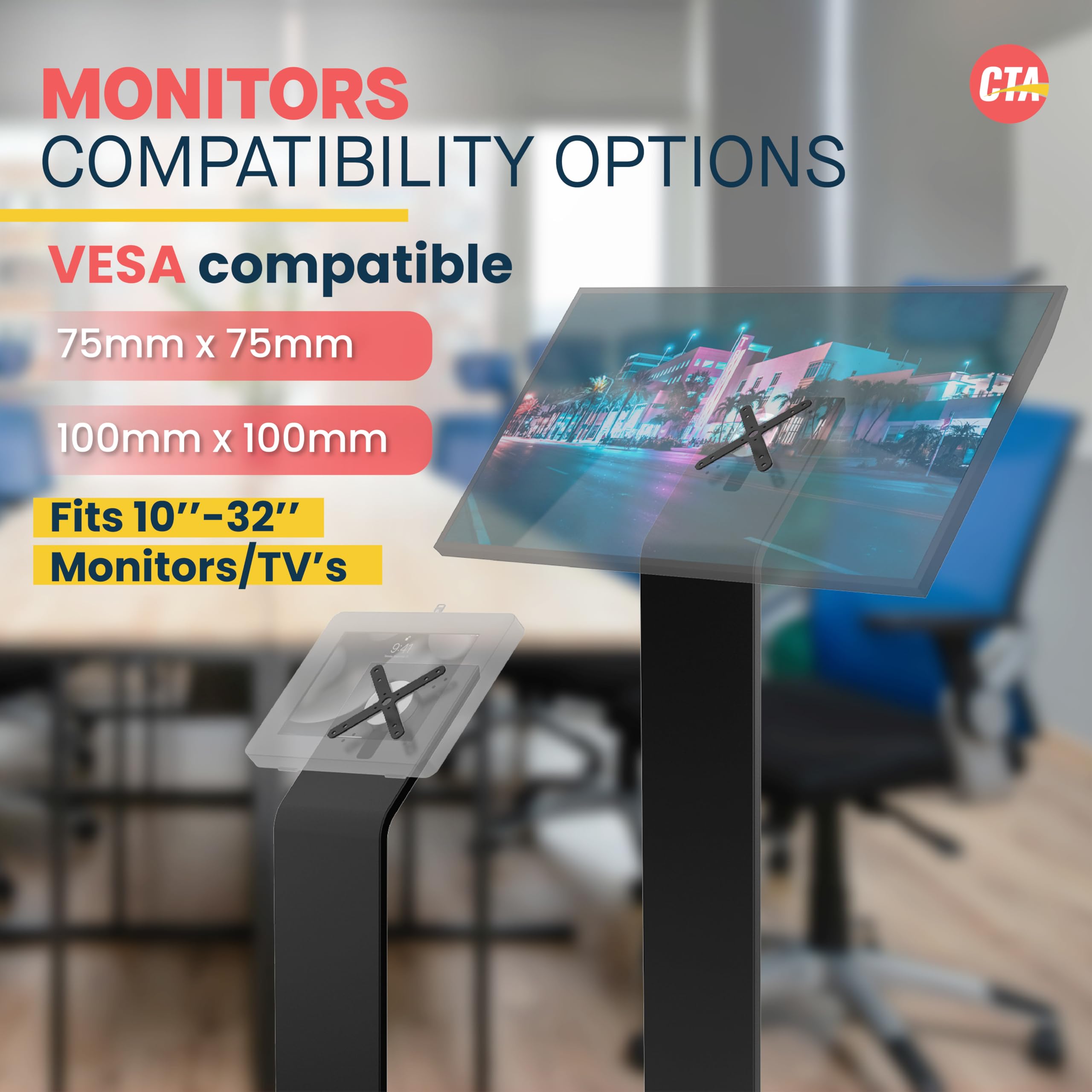 Heavy-Duty VESA Compatible Floor Stand Kiosk with Cable Management System - Scratch Resistant Weighted Base & Kitting Options (Black) | Perfect for Retail Displays, Trade Shows & Interactive Kiosks