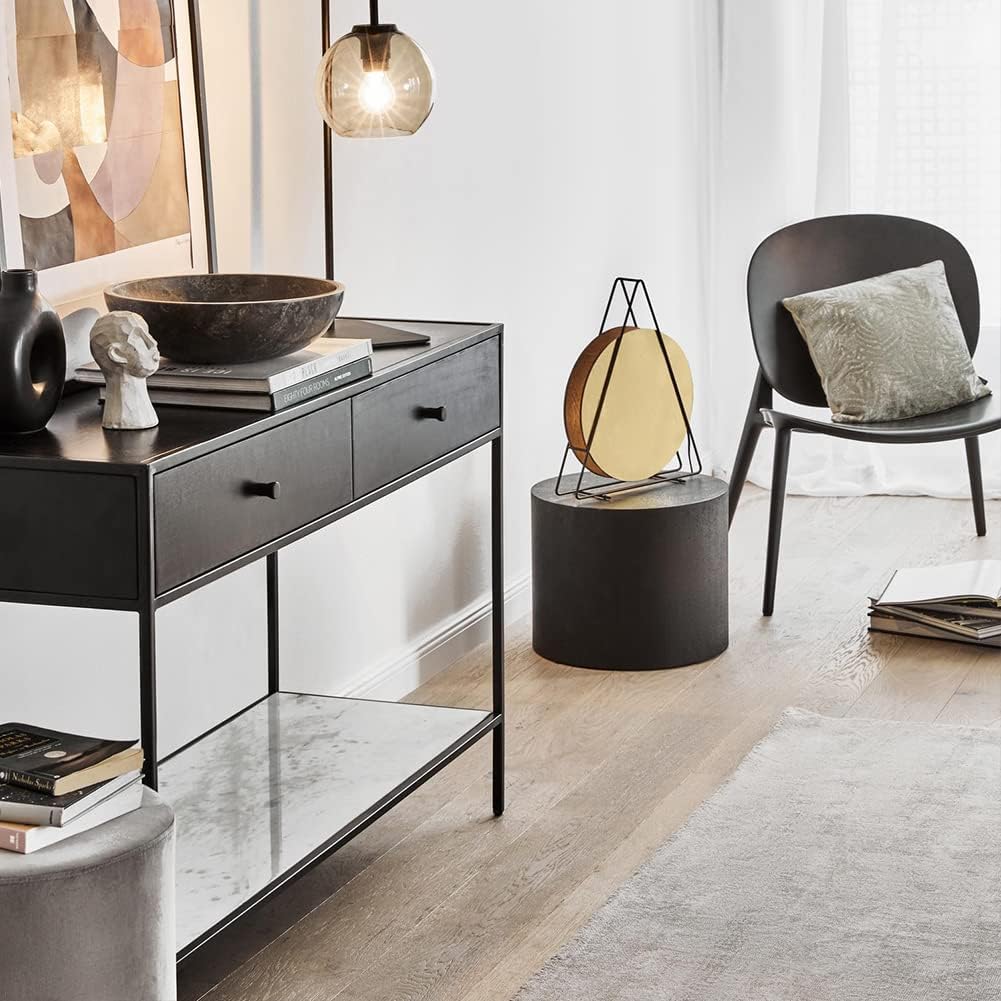 Modern Round Nesting Coffee Table Set of 2 - Wooden Circle Accent Tables with Non-Slip Feet for Small Spaces - Perfect for Living Room, Bedroom, Balcony, Office & Drum Side Table (Black) - Ideal for Home Decor, Coffee Time & Space Saving Furniture