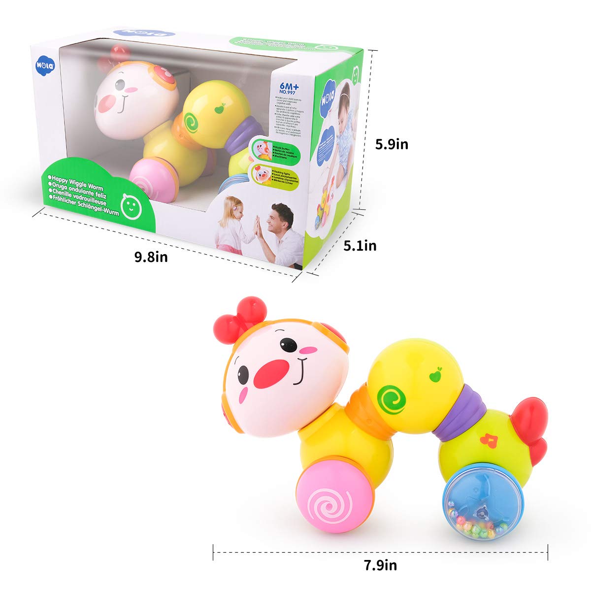 Vanmor Musical Crawling Baby Toy for 6-12 Months - Interactive Light Up Inchworm Crawler with Sounds, Early Learning Infant Toy for Boys & Girls 6-18 Months | Perfect for Tummy Time, First Birthday Gifts & Sensory Development Play