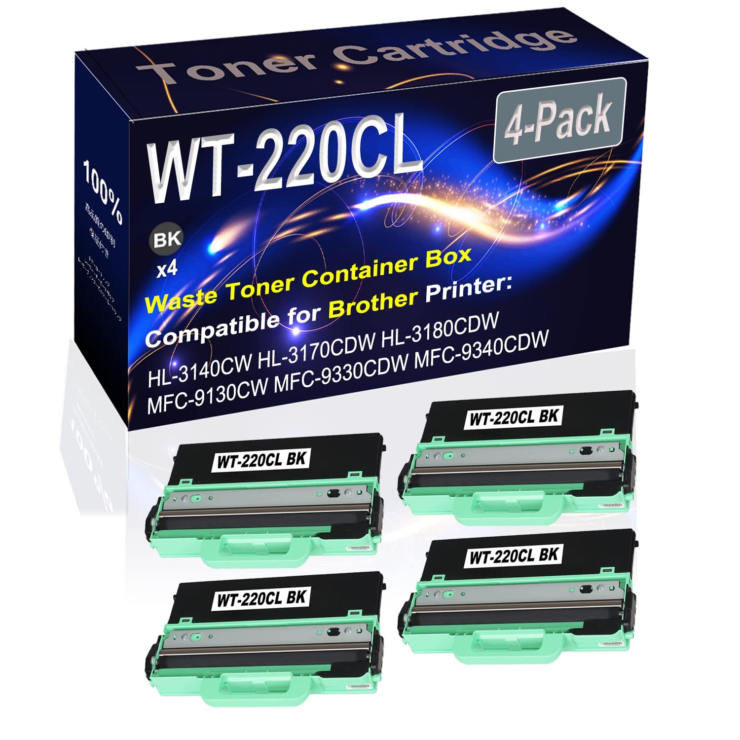 4-Pack High Capacity Waste Toner Container Box (Black) - Compatible with Brother HL-3140CW HL-3170CDW HL-3180CDW Printers - Replacement for WT-220CL WT220CL Laser Printer Cartridge - Perfect for Office & Home Printing Needs