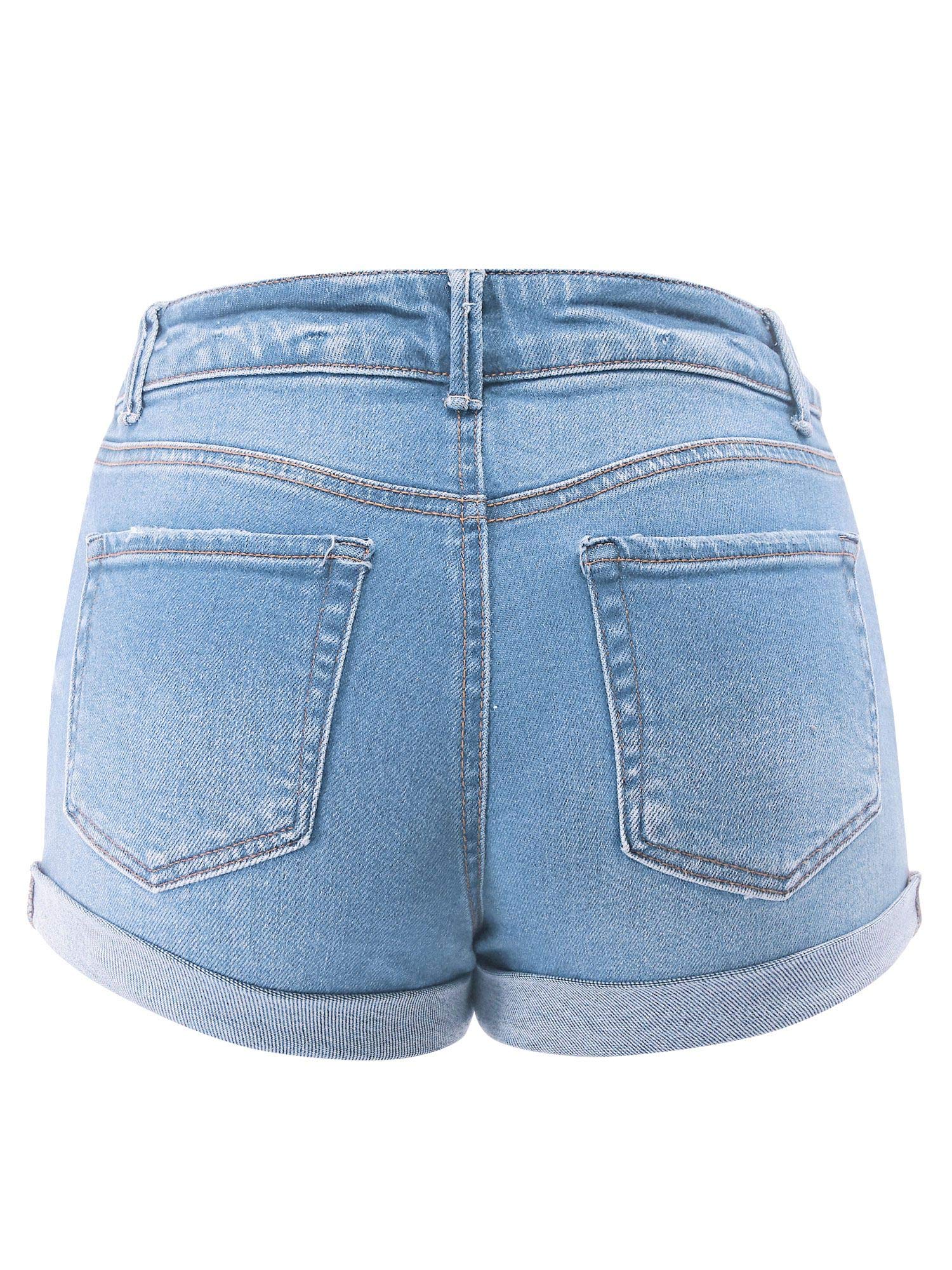 FashionMille Women's Casual Distressed Ripped Folded Hem Denim Shorts | High Waisted Stretch Denim Shorts for Women | Perfect for Summer Outfits, Beach Vacations & Casual Wear