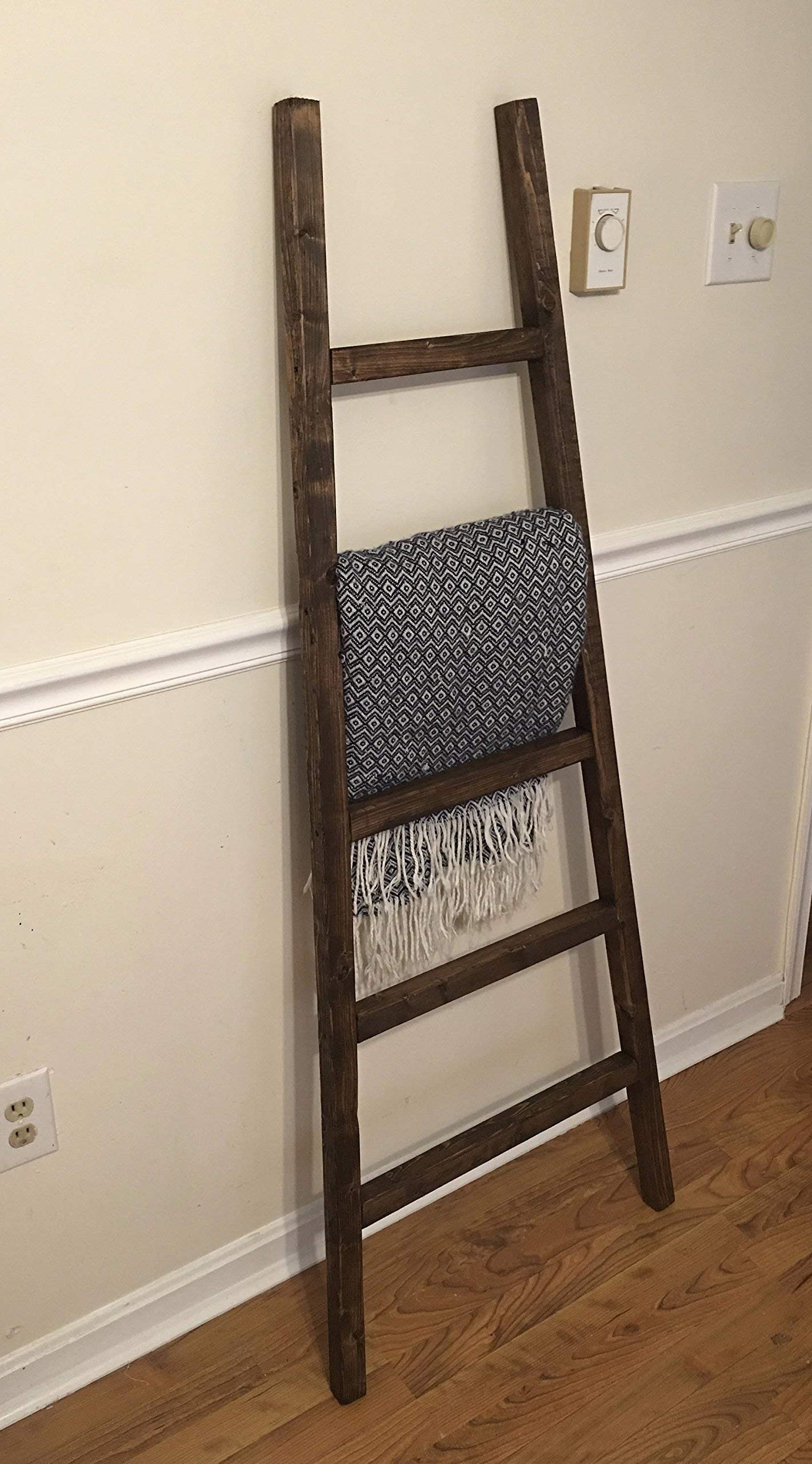 Rustic Wooden Blanket Ladder - Decorative Leaning Ladder for Blankets, Quilts & Throws - Farmhouse Home Decor for Living Room, Bedroom & Nursery Organization