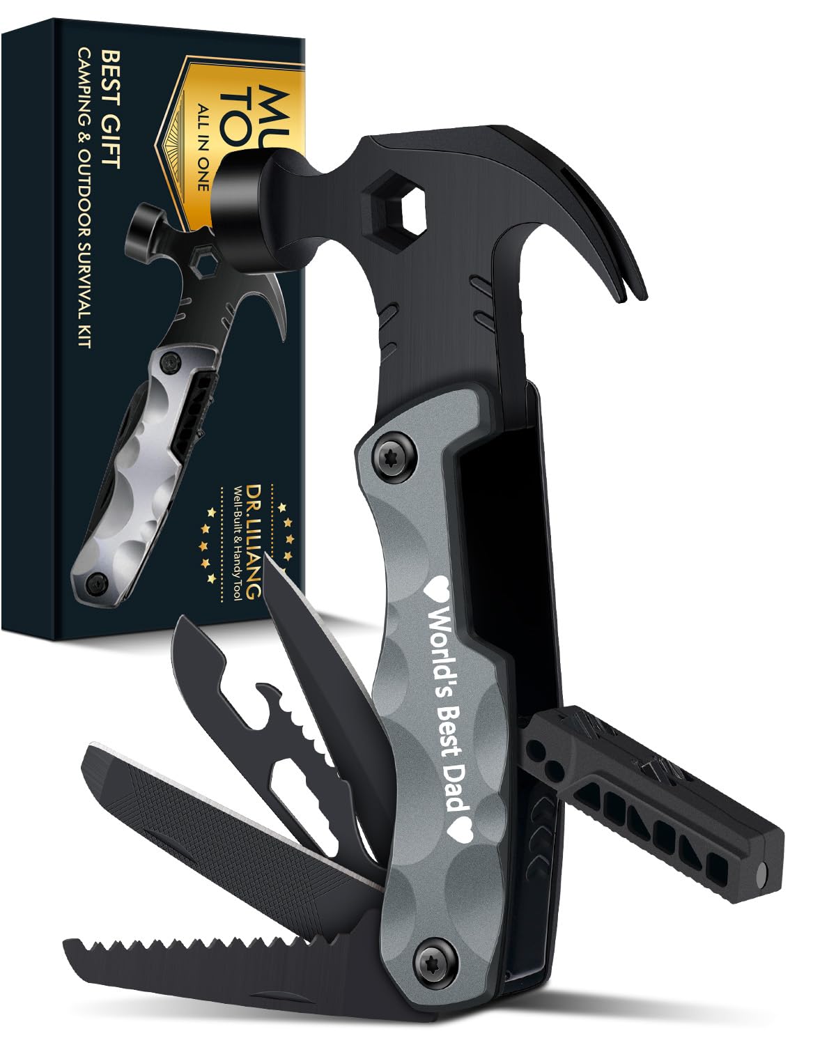 13-in-1 Survival Multi-Tool Hammer - Best Father's Day Gifts for Dad from Daughter, Son or Wife | Camping Accessories & Cool Gadgets for Men, Husband, Grandpa | Perfect for Outdoor Adventures, Home Repairs & Emergency Preparedness