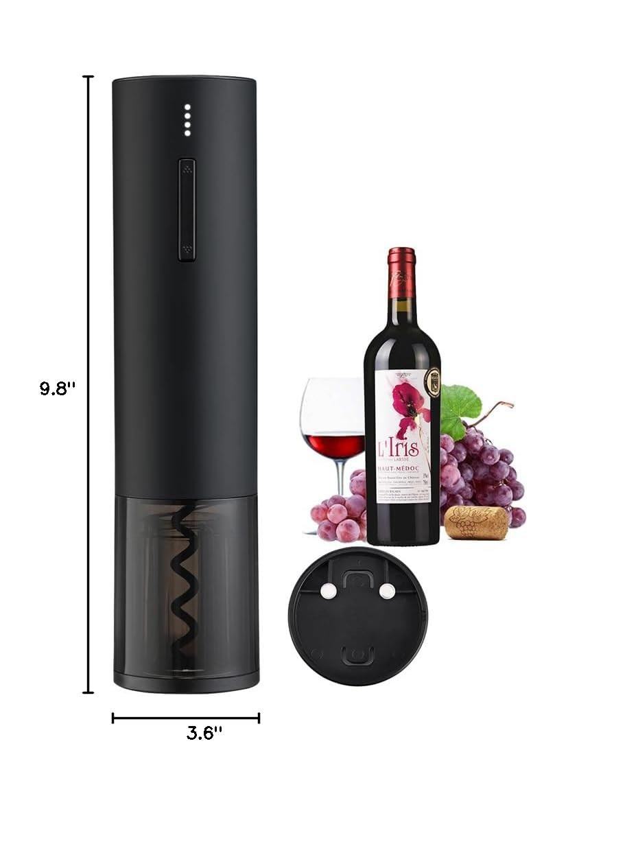 Stainless Steel Electric Wine Bottle Opener - Automatic Cordless USB Rechargeable Corkscrew for Easy Wine Cork Removal | Perfect for Home, Parties & Gifts (Black)