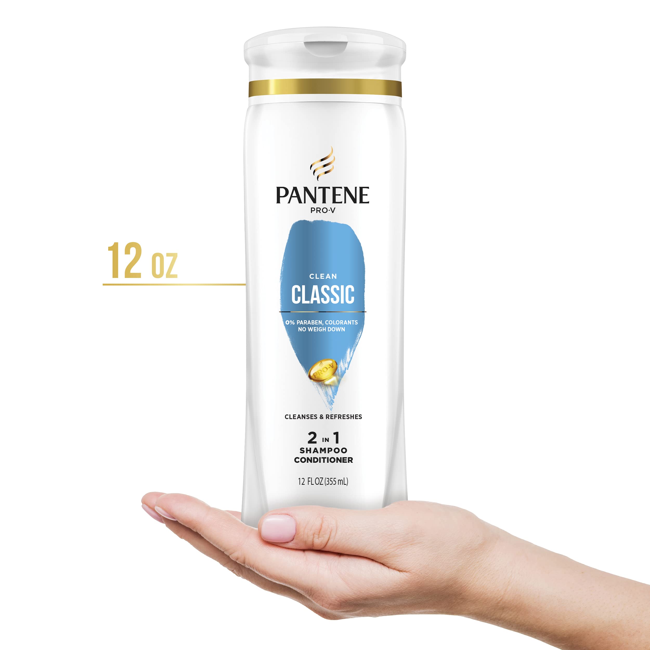 Pantene PRO-V Classic Clean 2-in-1 Shampoo & Conditioner for All Hair Types - 12 fl oz - Daily Moisturizing & Strengthening Hair Care - Perfect for Home, Travel & Gym Use