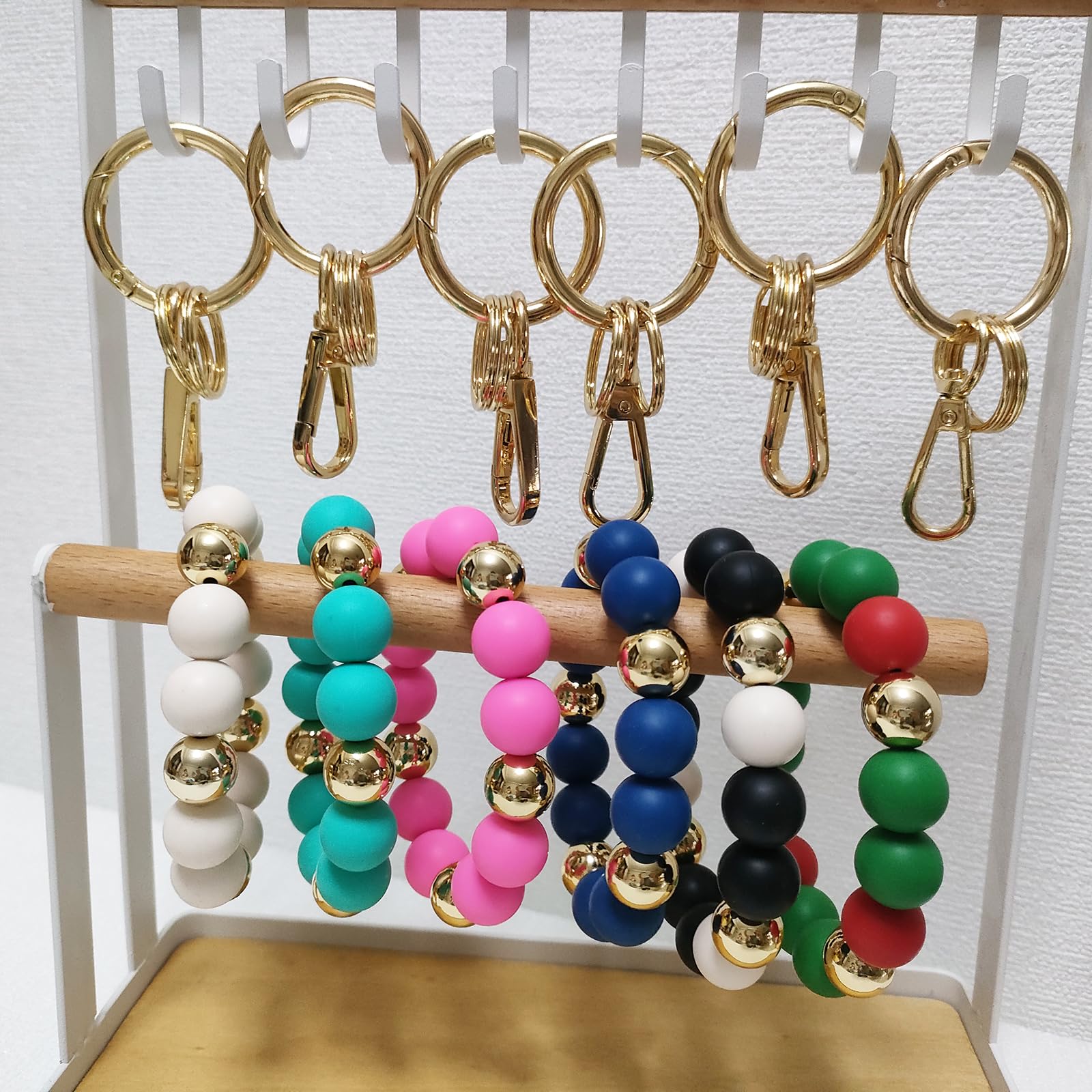 Junyuerly Elastic Silicone Beaded Keychain Bracelet for Women - Wristlet Key Holder with Adjustable Bangle - Perfect for Keys, Gym, Shopping & Daily Use