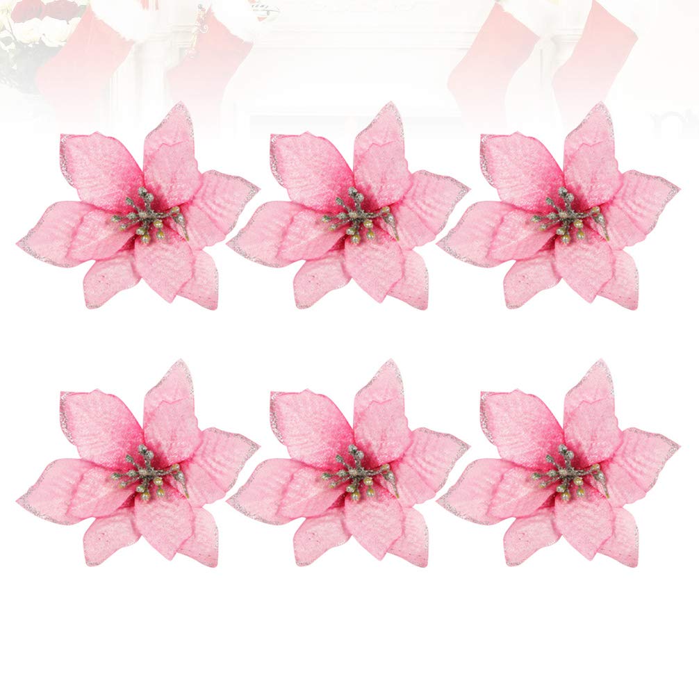 24pcs Glitter Christmas Poinsettia Flowers - Pink Holiday Tree Decorations for Xmas DIY Crafts | Perfect for Christmas Tree, Wreaths, Gift Wrapping & Home Party Decor