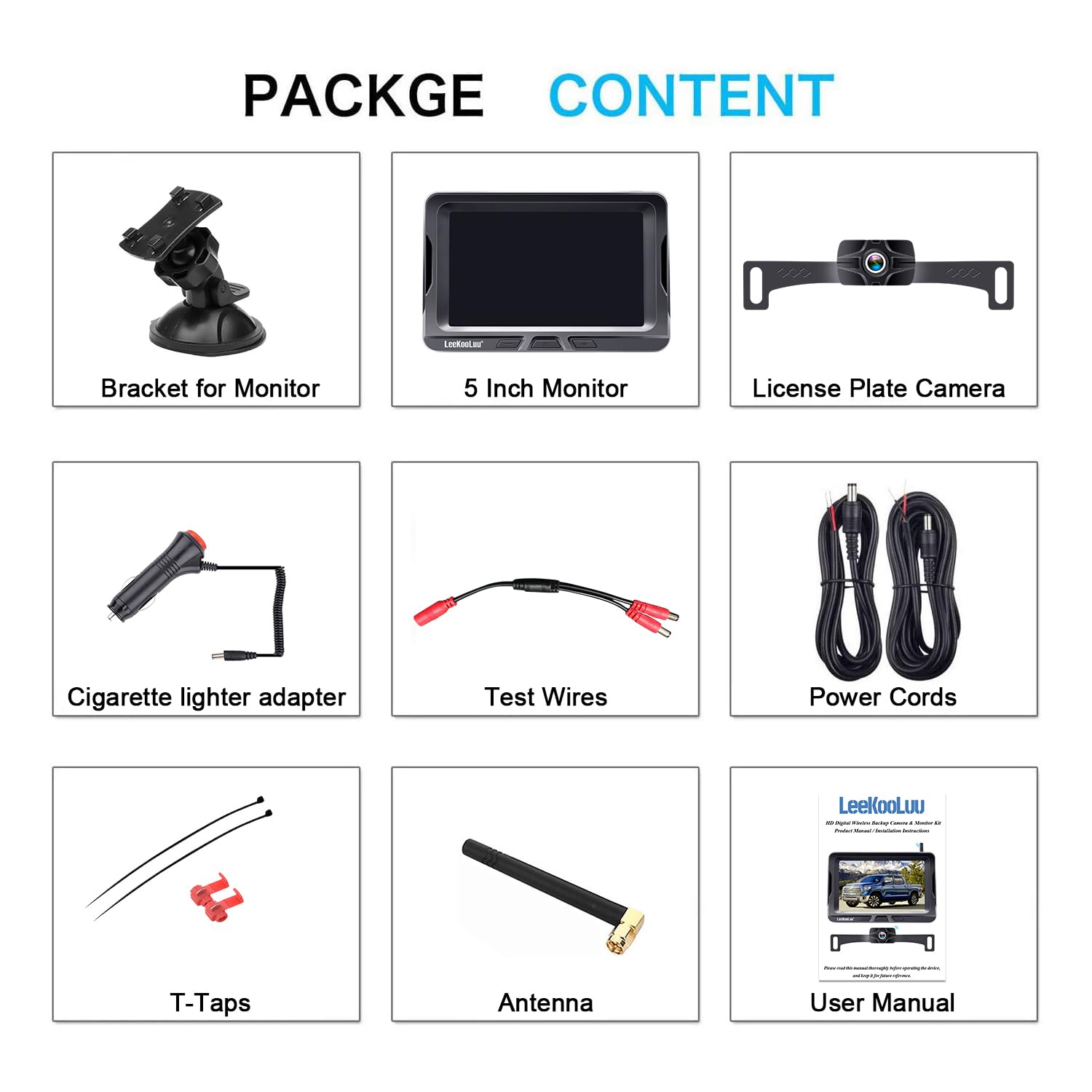 LK2 Wireless Backup Camera - 5 Inch HD 1080P Monitor with Stable Digital Signal & No Delay, Bluetooth Rear View Camera with Auto-Switching & Night Vision for Trucks, Cars, Pickups, SUVs, Campers - Easy Installation for Safe Parking & Reversing