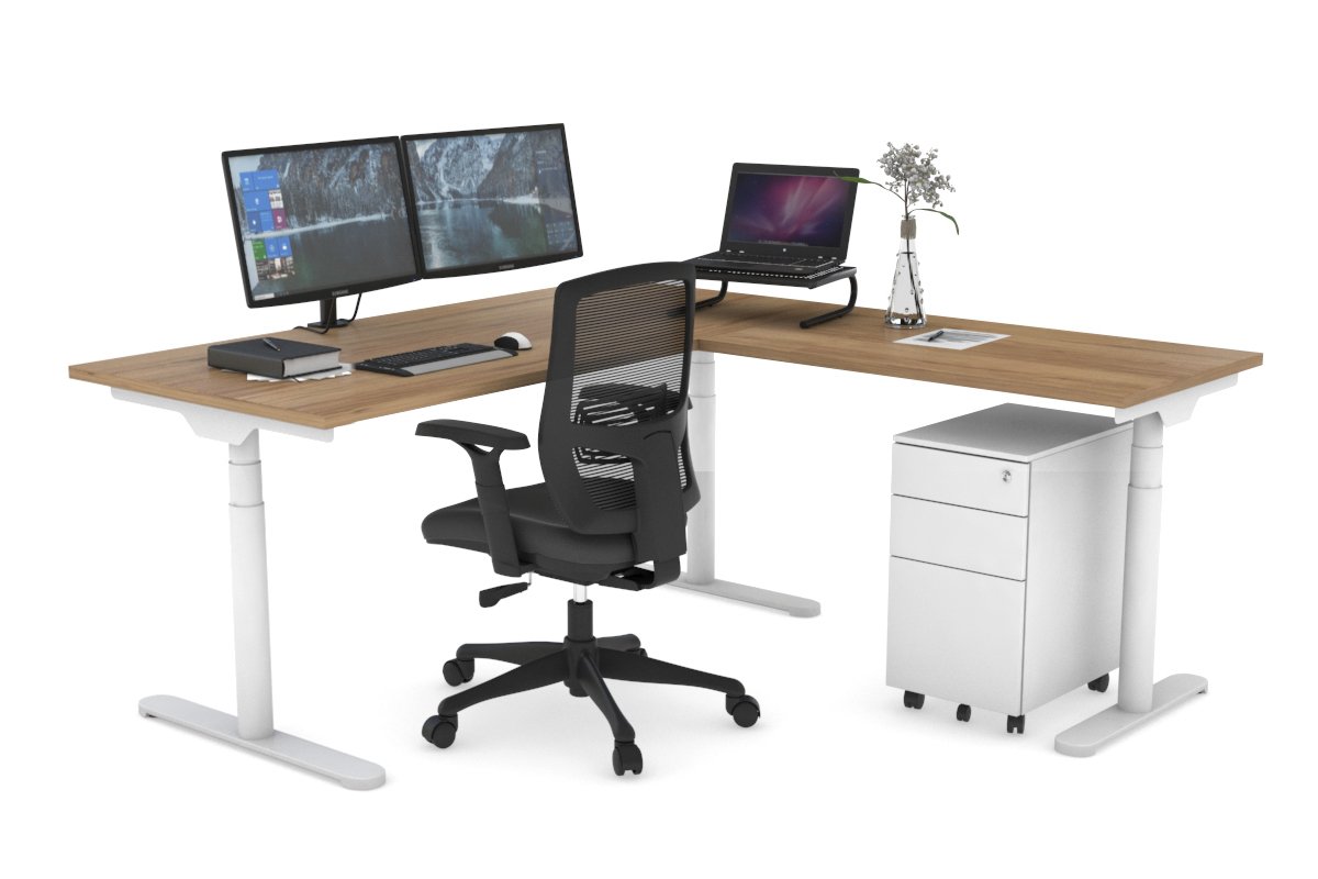 Flexi Premium Height Adjustable Corner Workstation Desk - 1600L x 1700W - Ergonomic Home Office & Gaming Setup for Small Spaces