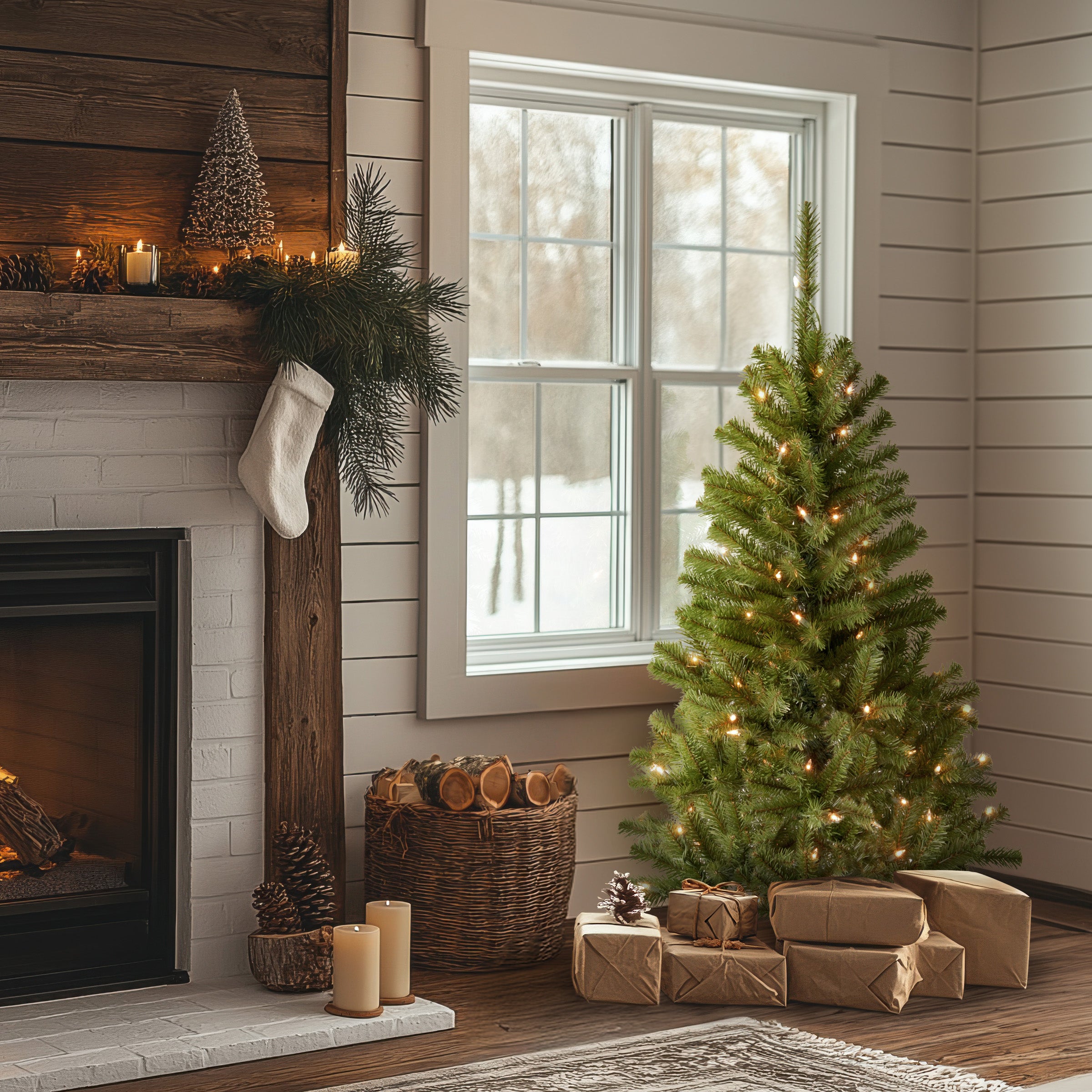 4 ft Pre-Lit Canadian Fir Artificial Christmas Tree with Clear LED Lights - Perfect for Home, Office, and Holiday Decorations