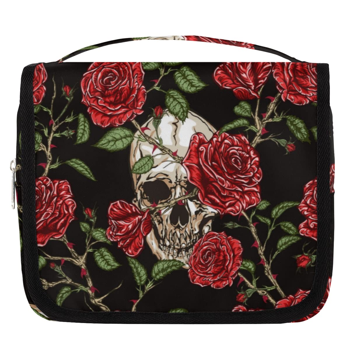 CFpolar Waterproof Hanging Toiletry Bag with Hook - Floral Rose Sugar Skull Design Travel Shaving & Makeup Organizer for Men & Women - Perfect for Bathroom, Shower, Camping & Gym Essentials (Multiple Colors)