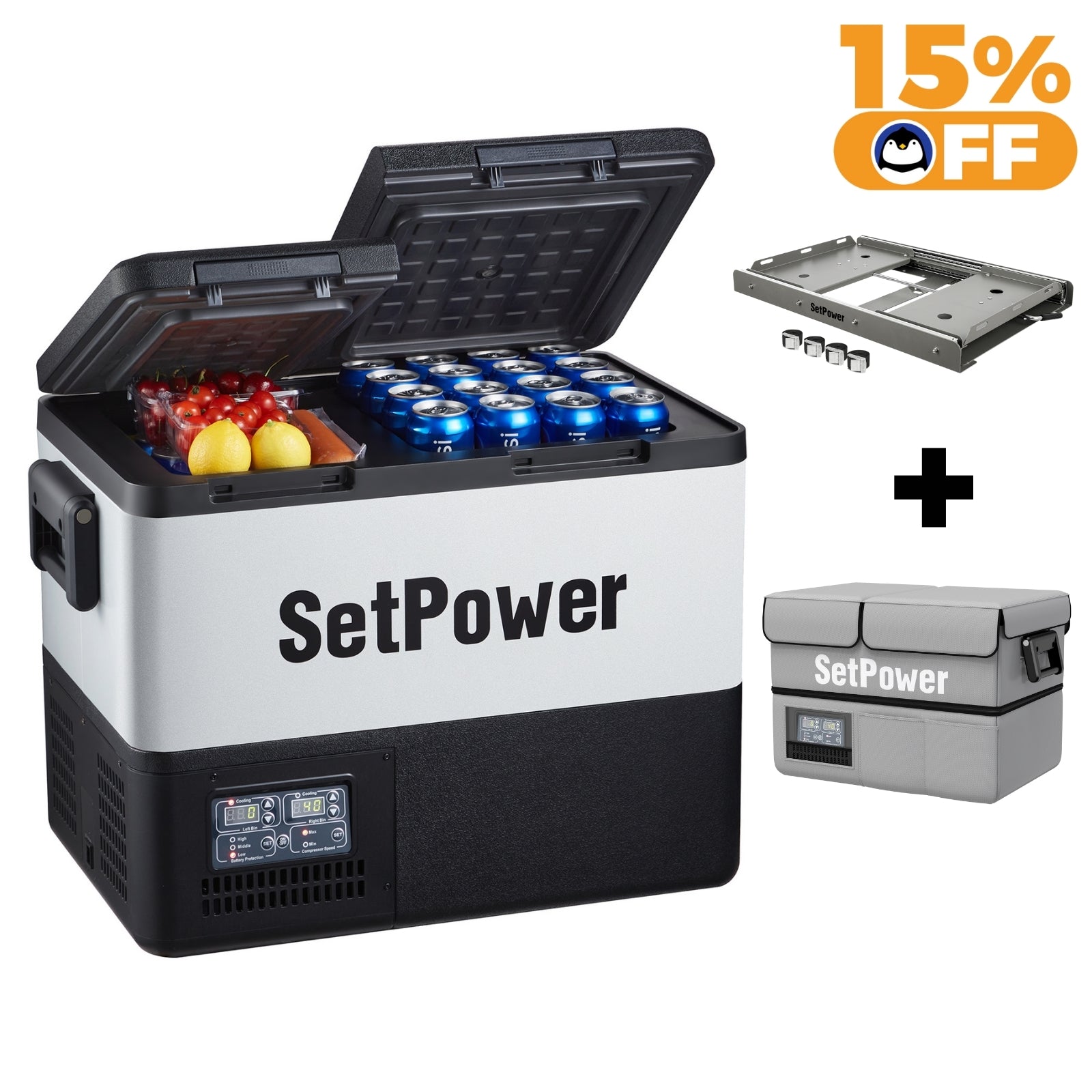 Setpower PT35 12V Portable Refrigerator Freezer 37 Quart (35L) for Car, RV, Camping & Outdoor Adventures - Compact Fridge with Dual Zone Cooling