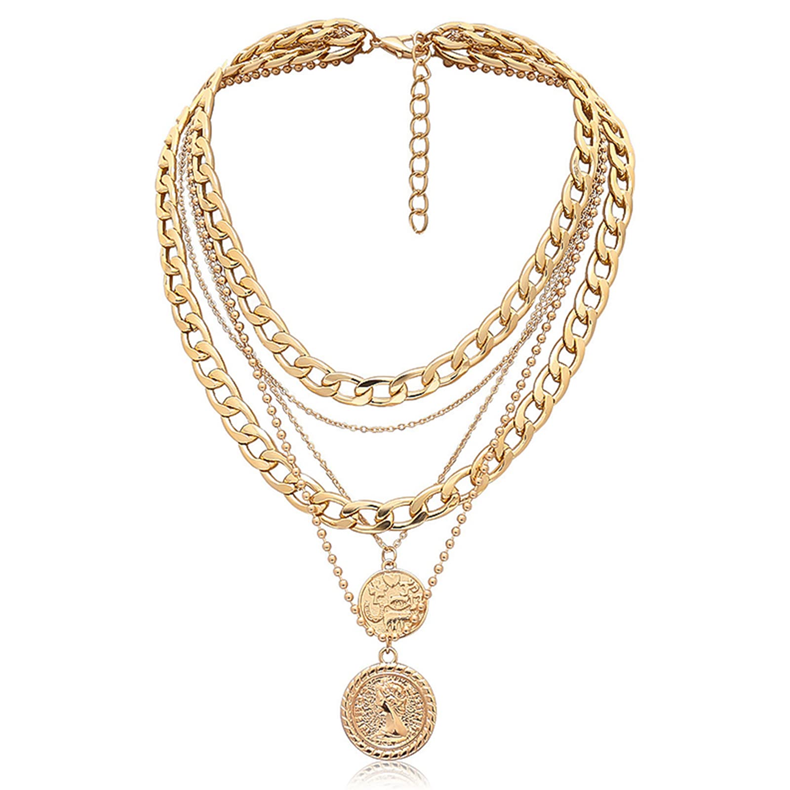 MJartoria Gold Layered Necklace for Women - Trendy Retro Coin Pendant with Dainty Chunky Link Chain Choker - Elegant Jewelry Gift for Birthday, Anniversary & Special Occasions - Perfect for Date Night, Office Wear & Everyday Fashion