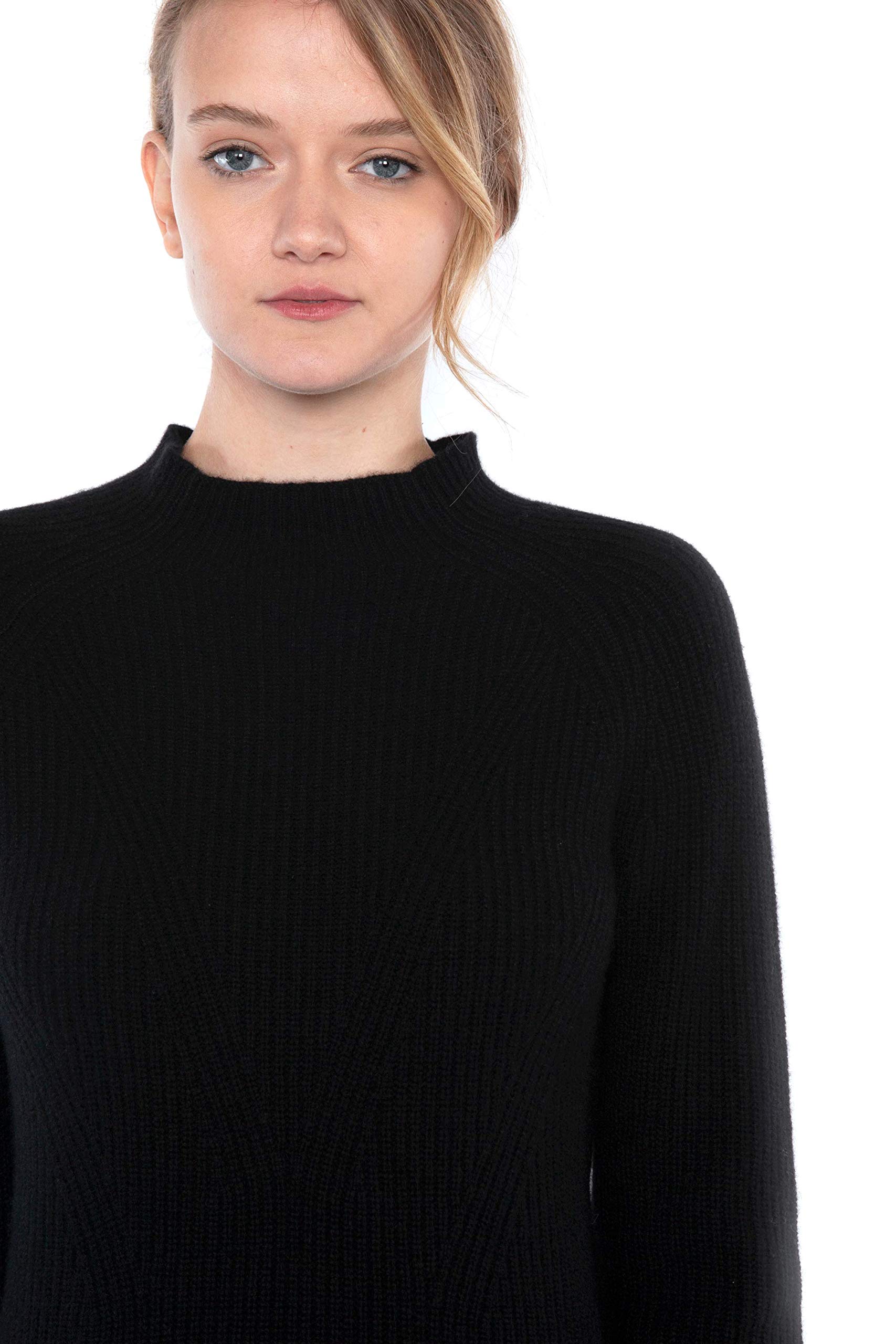 JENNIE LIU Women's 100% Pure Cashmere Oversized Ribbed Sweater - Chunky Knit Funnel Neck Long Sleeve Pullover for Winter Warmth & Cozy Fall Layering