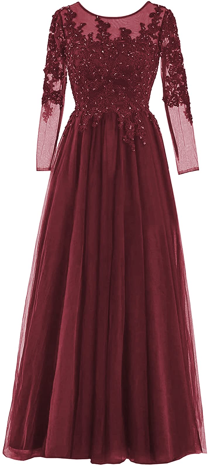 Elegant Mother of The Bride Dress with Long Sleeves - Lace Appliques Tulle Formal Evening Gown for Weddings, Prom & Special Occasions