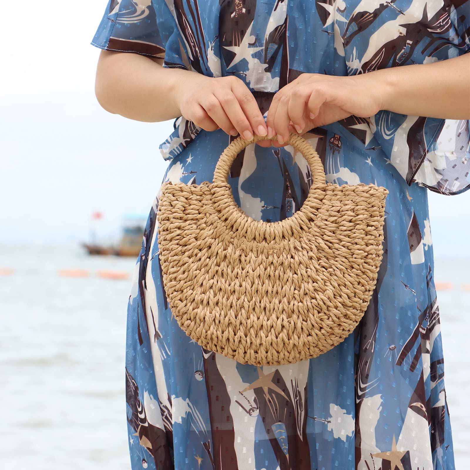 Stylish Woven Straw Tote Bag for Women - Summer Beach Crossbody Purse with Top Handle - Perfect for Vacation, Picnic, and Outdoor Activities